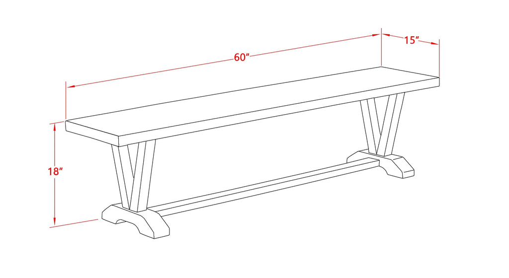 V696GA124-6 6Pc Dining Room Set - 36x60" Rectangular Table, 4 Parson Chairs and a Bench - Wirebrushed Black & Cement Color