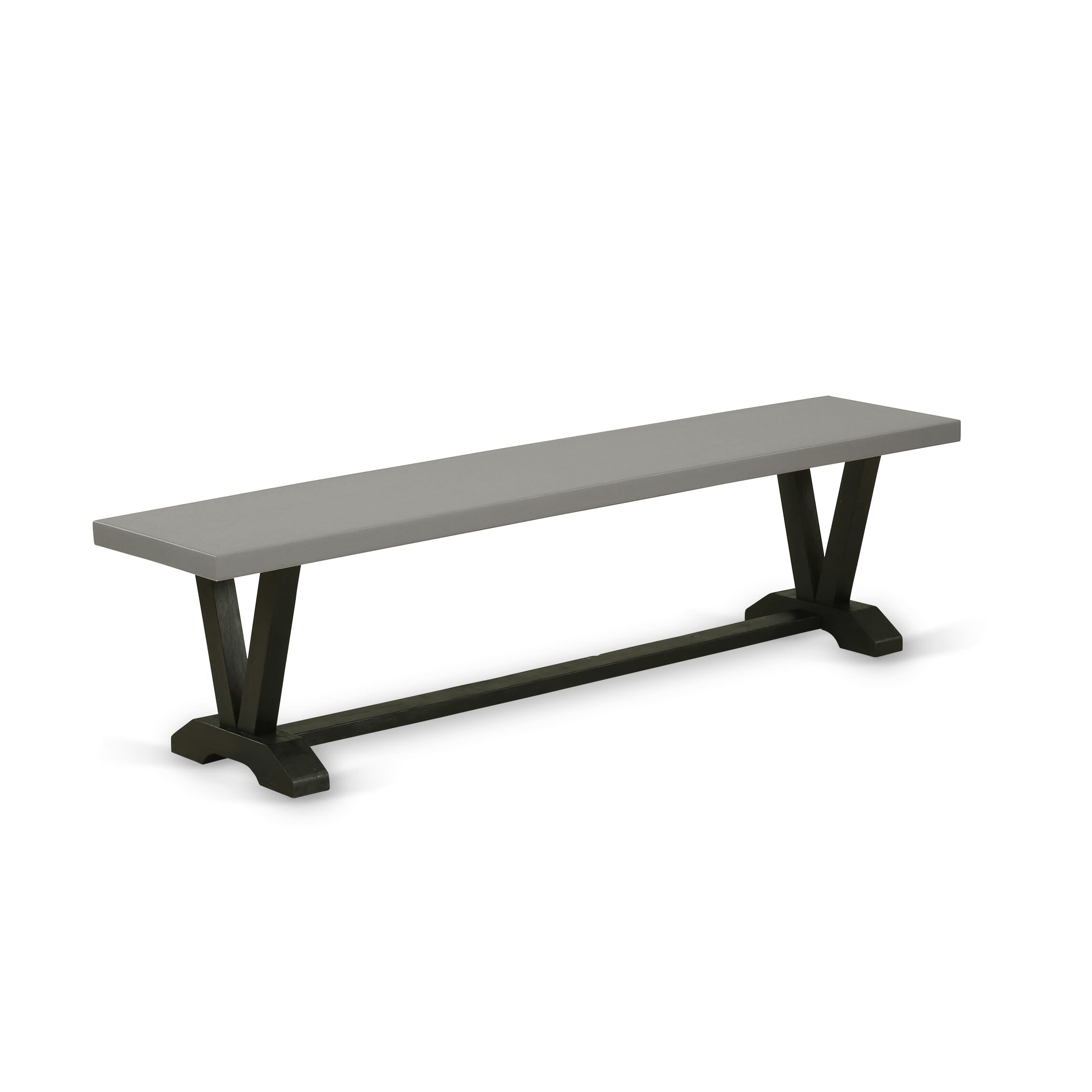 East West Furniture V697MZ606-6 6 Piece Modern Dining Set - Cement Top Dinning Table with a Kitchen Bench and 4 Shitake Linen Fabric Upholstered Parson Chairs - Wire Brushed Black Finish