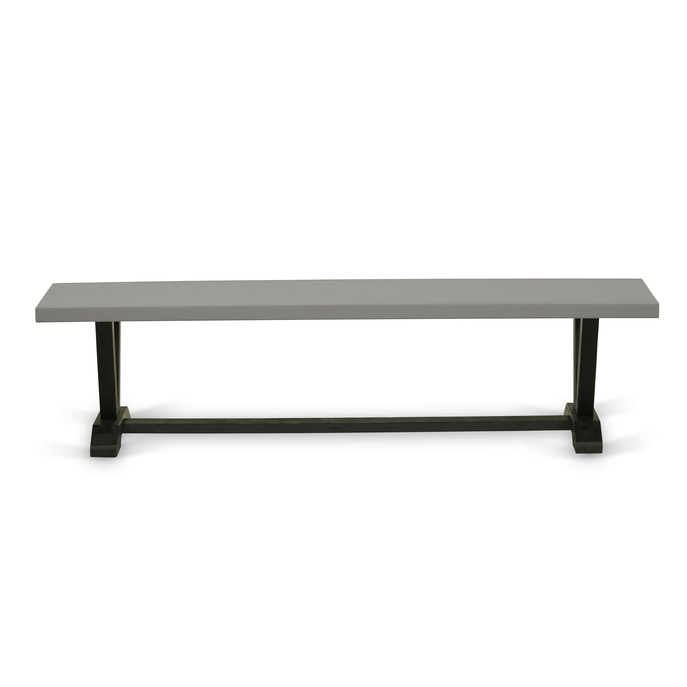East West Furniture V697MZ606-6 6 Piece Modern Dining Set - Cement Top Dinning Table with a Kitchen Bench and 4 Shitake Linen Fabric Upholstered Parson Chairs - Wire Brushed Black Finish