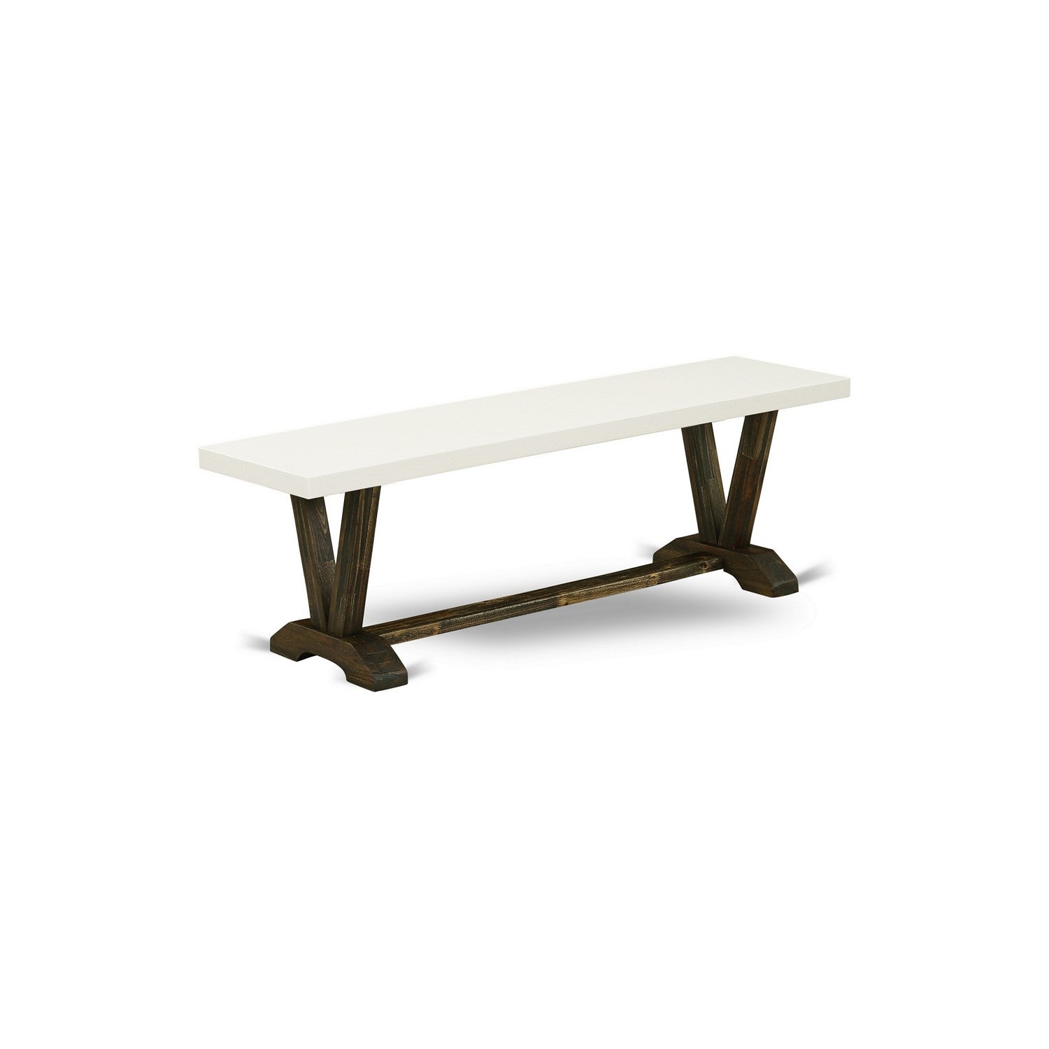 V-Style 15x60 in Dining Bench with Distressed Jacobean 418 Leg and Linen White Top finish