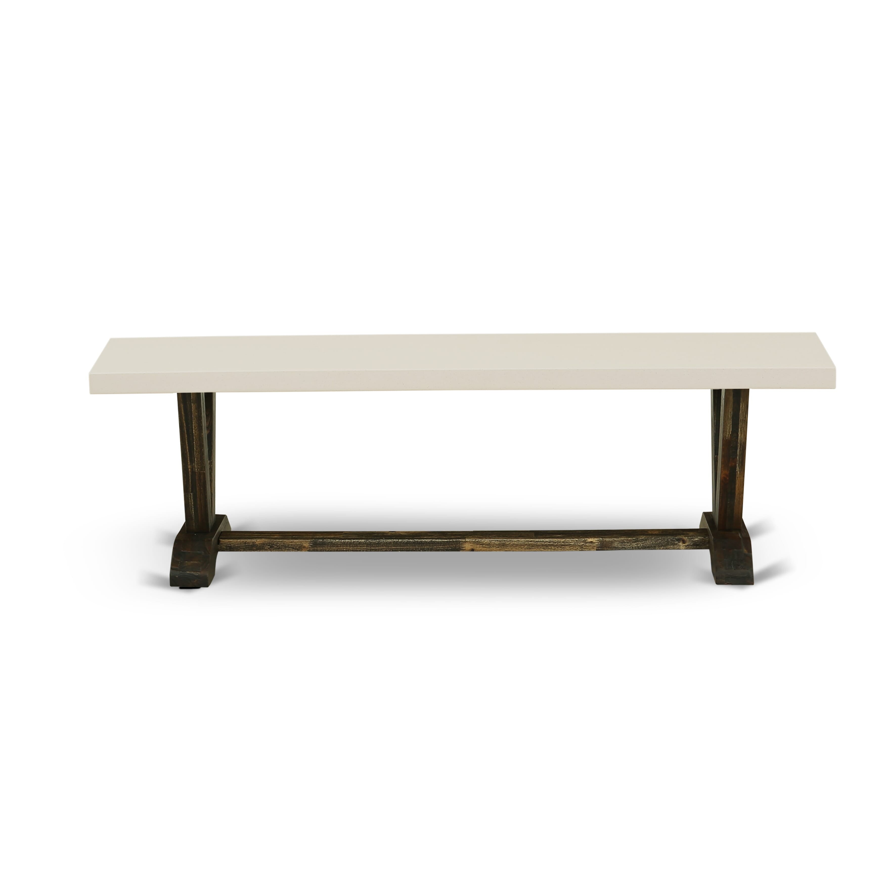 Juego de mesa de cocina de 3 piezas East West Furniture V2-726 para espacios pequeños. Contiene una mesa de comedor rectangular con patas en V y 2 bancos de comedor.