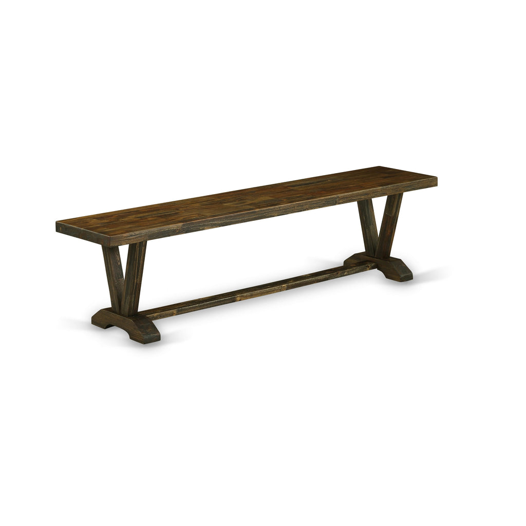 Juego de mesa de comedor de 6 piezas East West Furniture V777MZ716-6. Contiene una mesa de comedor rectangular con patas en V y 4 sillas Parson de tela de lino color caqui oscuro con un banco.