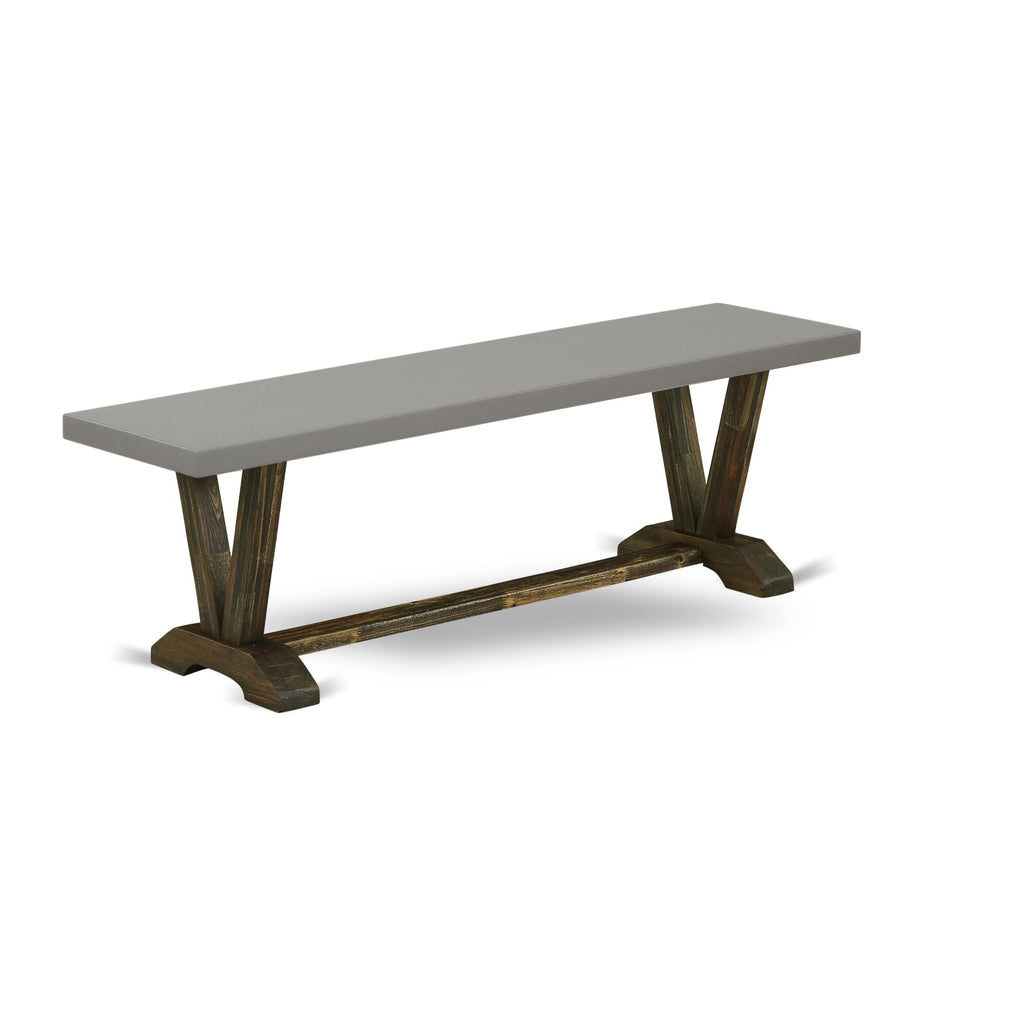 Juego de mesa de comedor de 6 piezas East West Furniture V796MZ748-6. Incluye una mesa de cocina rectangular con patas en V y 4 sillas Parson de tela de lino color café con un banco.