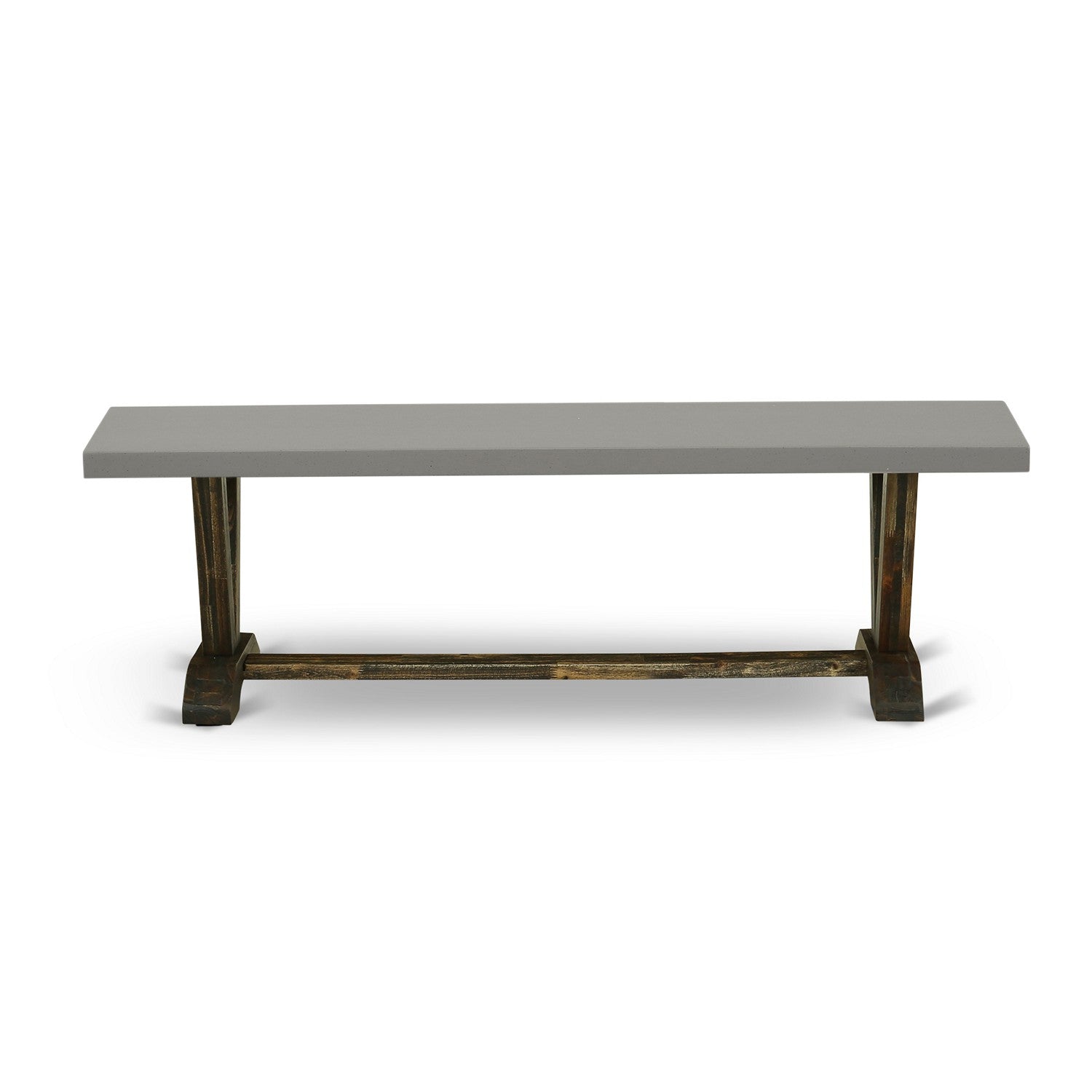 V-Style 15x60 in Dining Bench with Distressed Jacobean 418 Leg and Cement Top finish