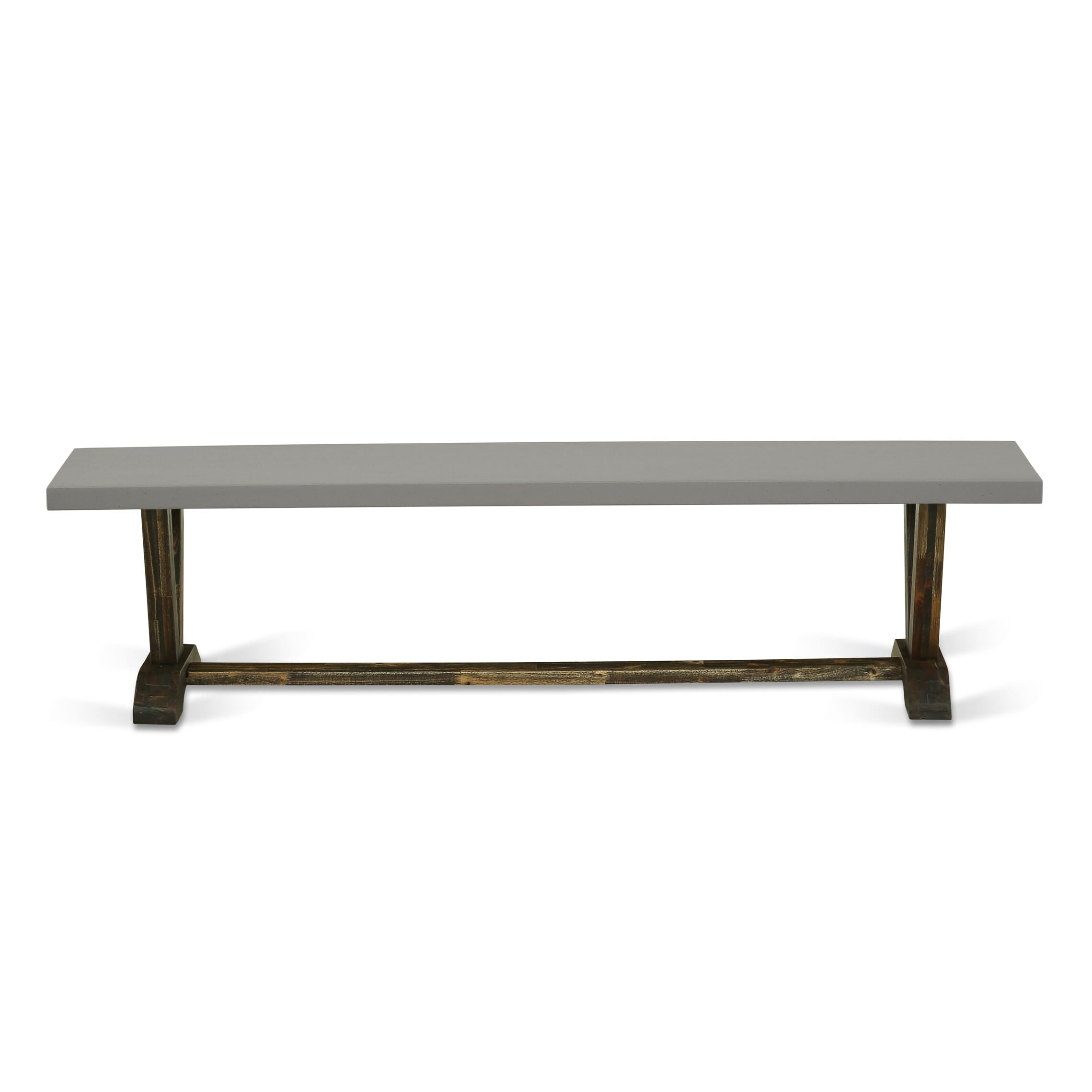 East West Furniture V797MZ716-6 6 Piece Dinning Set- A Cement Top Kitchen Table in Trestle Base with Wooden Bench and 4 Dark Khaki Linen Fabrics Dining Room Chairs- Distressed Jacobean Finish