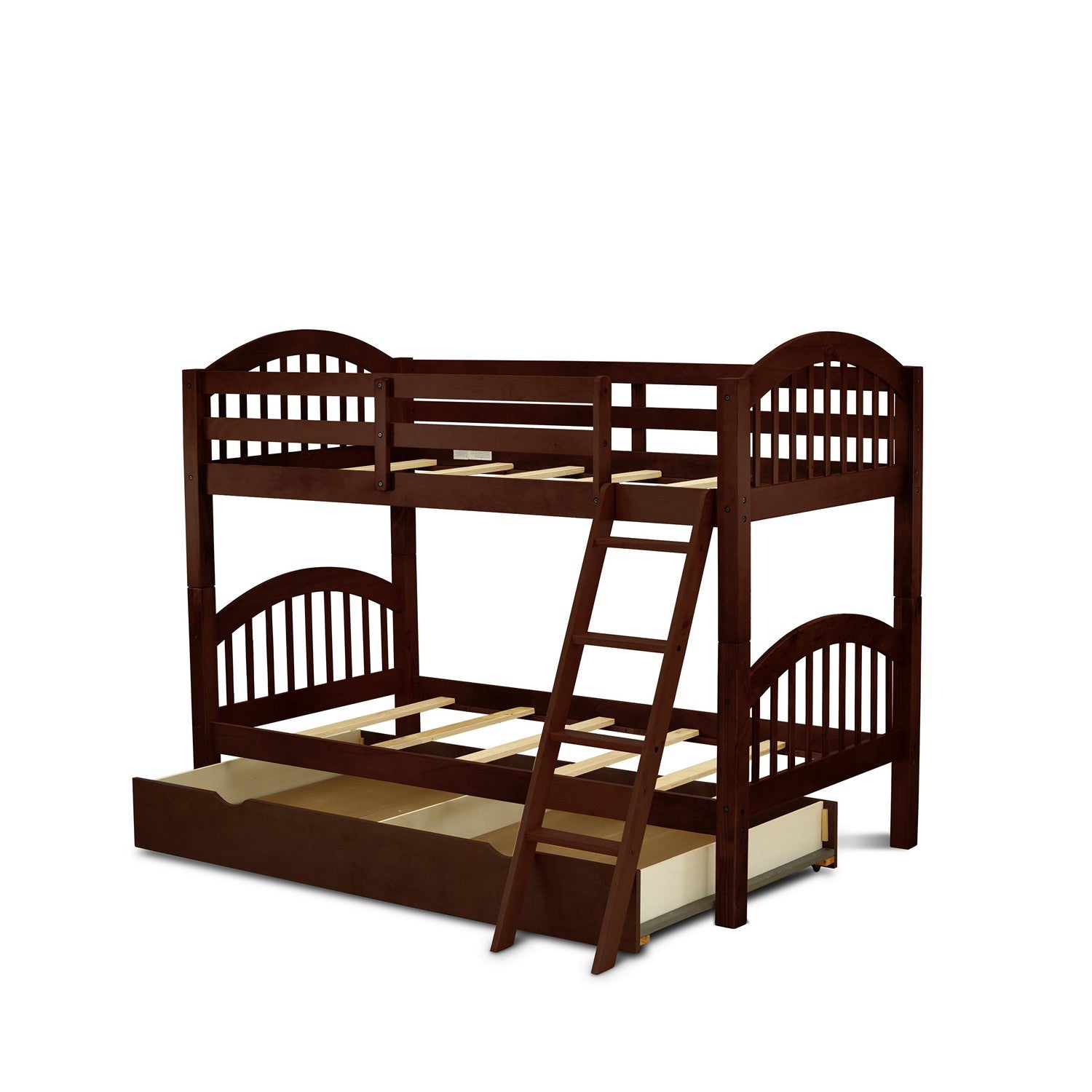 Litera doble Verona de East West Furniture con acabado Java, cama nido convertible y cajón