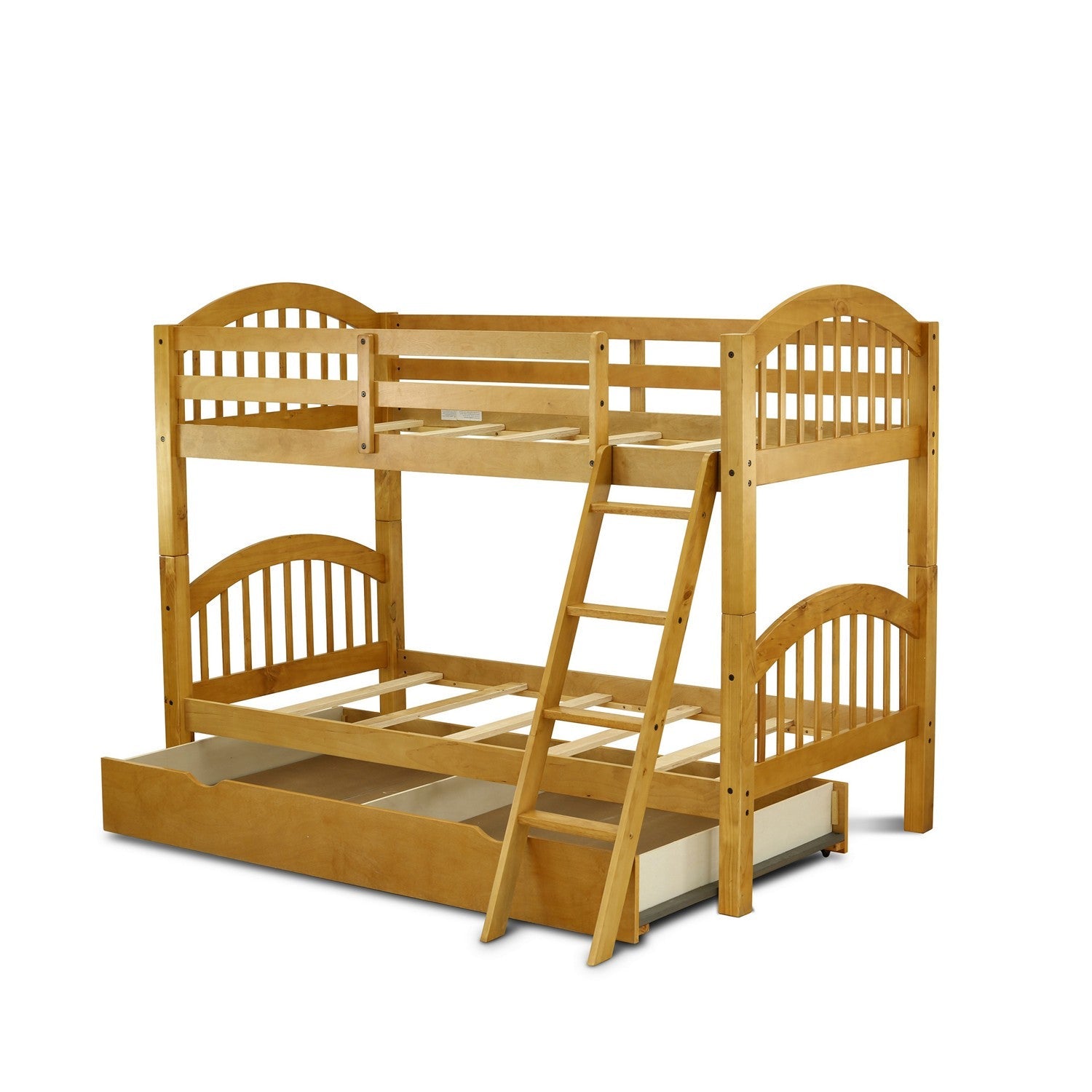 Litera doble Verona de East West Furniture con acabado en roble natural, cama nido convertible y cajón