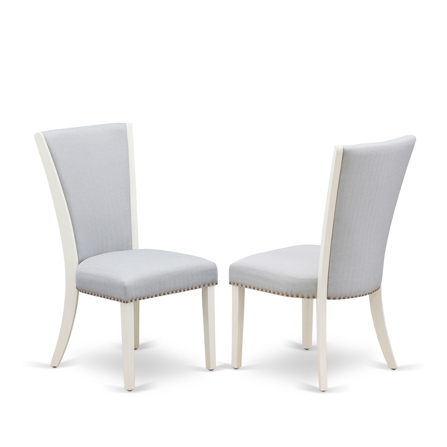 East West Furniture 9-Pc Dining Room Table Set Includes 8 Mid Century Dining Chairs with Upholstered Seat and Stylish Back-Rectangular Table - Distressed Jacobean and Wirebrushed Linen White Finish