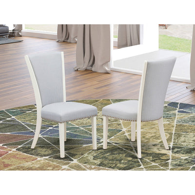 East West Furniture - Set of 2 - Upholstered Chair- Parson Chairs Includes Linen White Wood Frame with Grey Linen Fabric Seat with Nail Head and Stylish Back