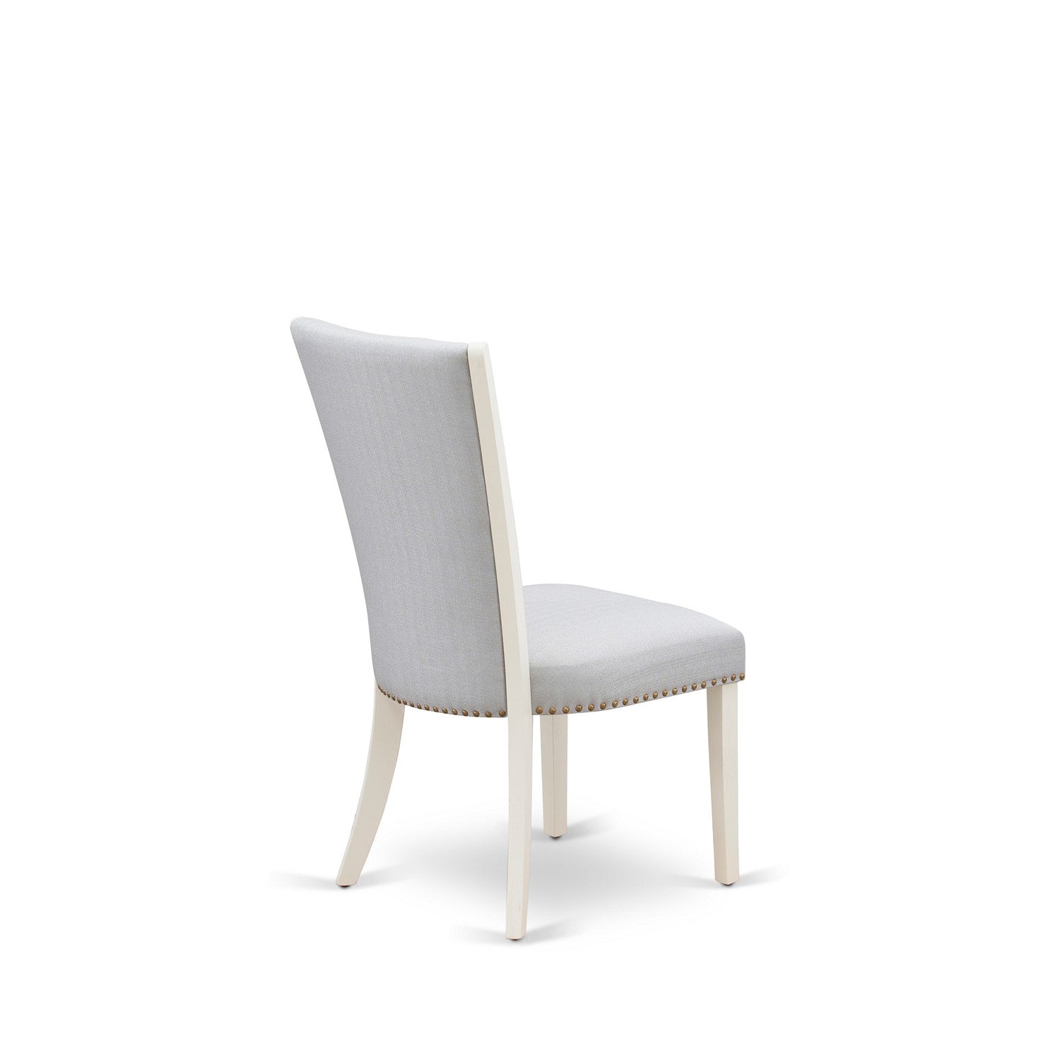 East West Furniture 7-Piece Dining Table Set Includes 6 Modern Chairs with Upholstered Seat and Stylish Back-Rectangular Wooden Dining Table - Distressed Jacobean and Wirebrushed Linen White Finish