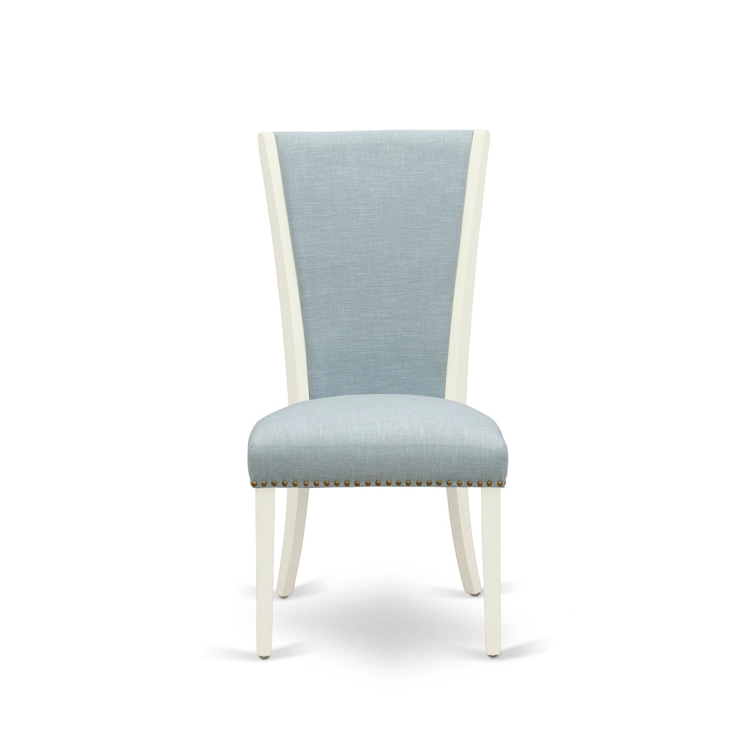 EAST WEST FURNITURE - DOVE7-LWH-15 - 7 Pc Kitchen Dining Set - 6 Baby Blue Linen Fabric Parson Dining Room Chairs with High Back and 1 Removable leaf Dining Room Table - linen white Finish