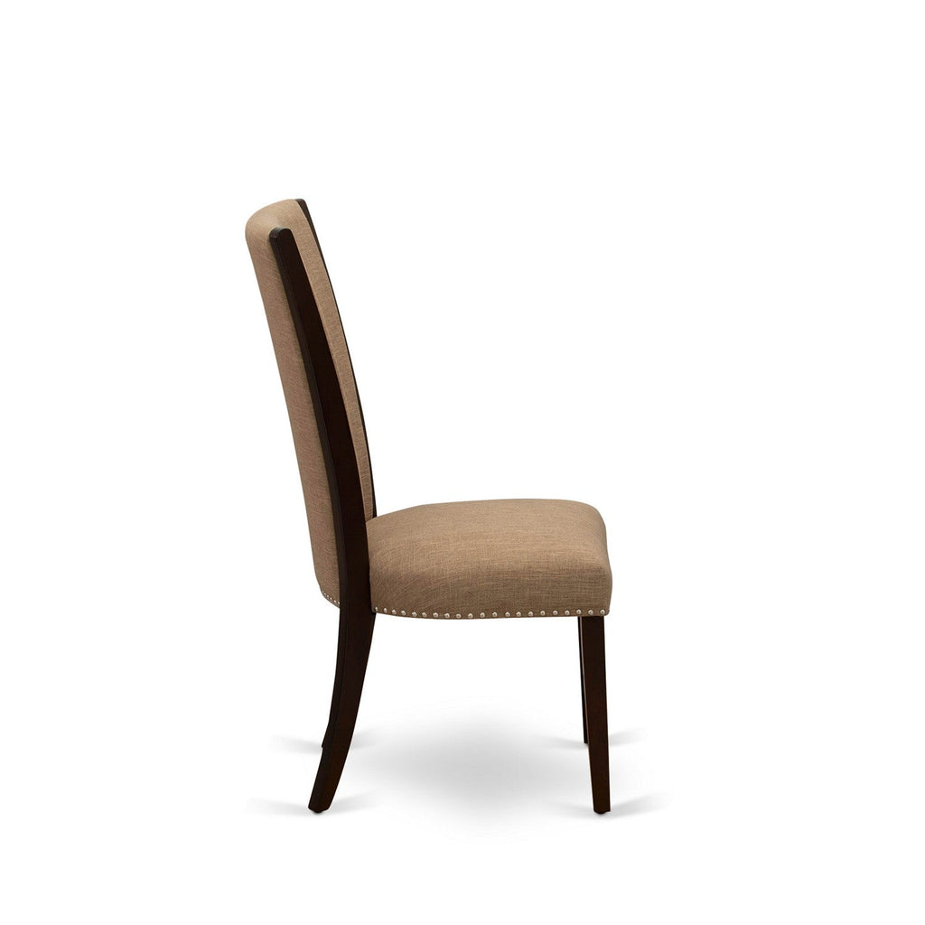 East West Furniture VEP3T47 Verona Modern Parson Chairs - Nailhead Trim Light Sable Linen Fabric Upholstered Dining Chairs