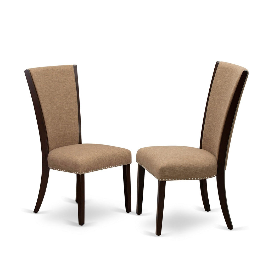 East West Furniture NDVE5-MAH-47 5 Piece Dining Room Furniture Set Includes a Rectangle Dining Table with Dropleaf and 4 Light Sable Linen Fabric Parson Chairs