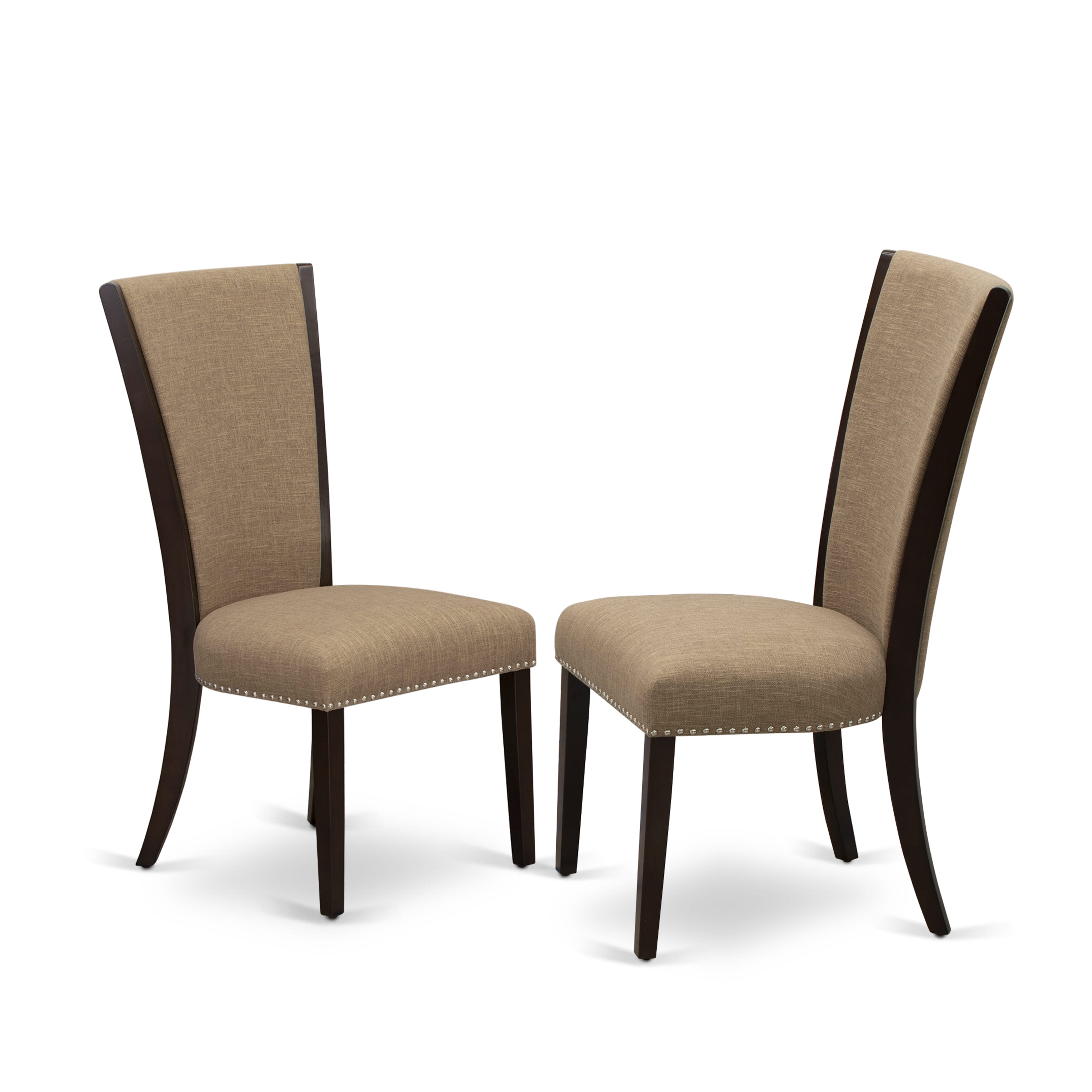 EAST WEST FURNITURE - MZVE3-MAH-47 - 3 Pc Modern Dining Table Set - 2 Light Sable Linen Fabric Kitchen Chairs with High Back and Dropleafs Rectangular Dining Table - Mahogany Finish