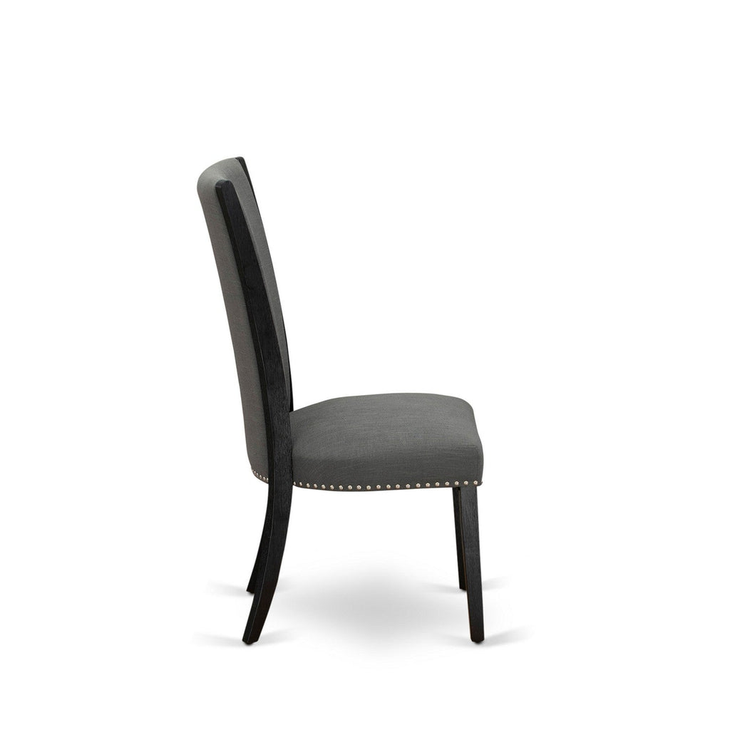 Juego de comedor de 6 piezas East West Furniture X676VE650-6. Contiene una mesa de comedor rectangular con patas en forma de X y 4 sillas Parson de tela de lino Gotham oscuro con un banco.