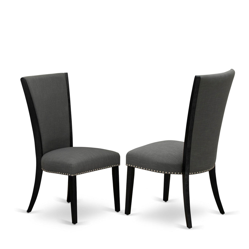 East West Furniture VEP6T50 Verona Parson Dining Chairs - Nailhead Trim Dark Gotham Linen Fabric Padded Chairs, Set of 2, Wirebrushed Black