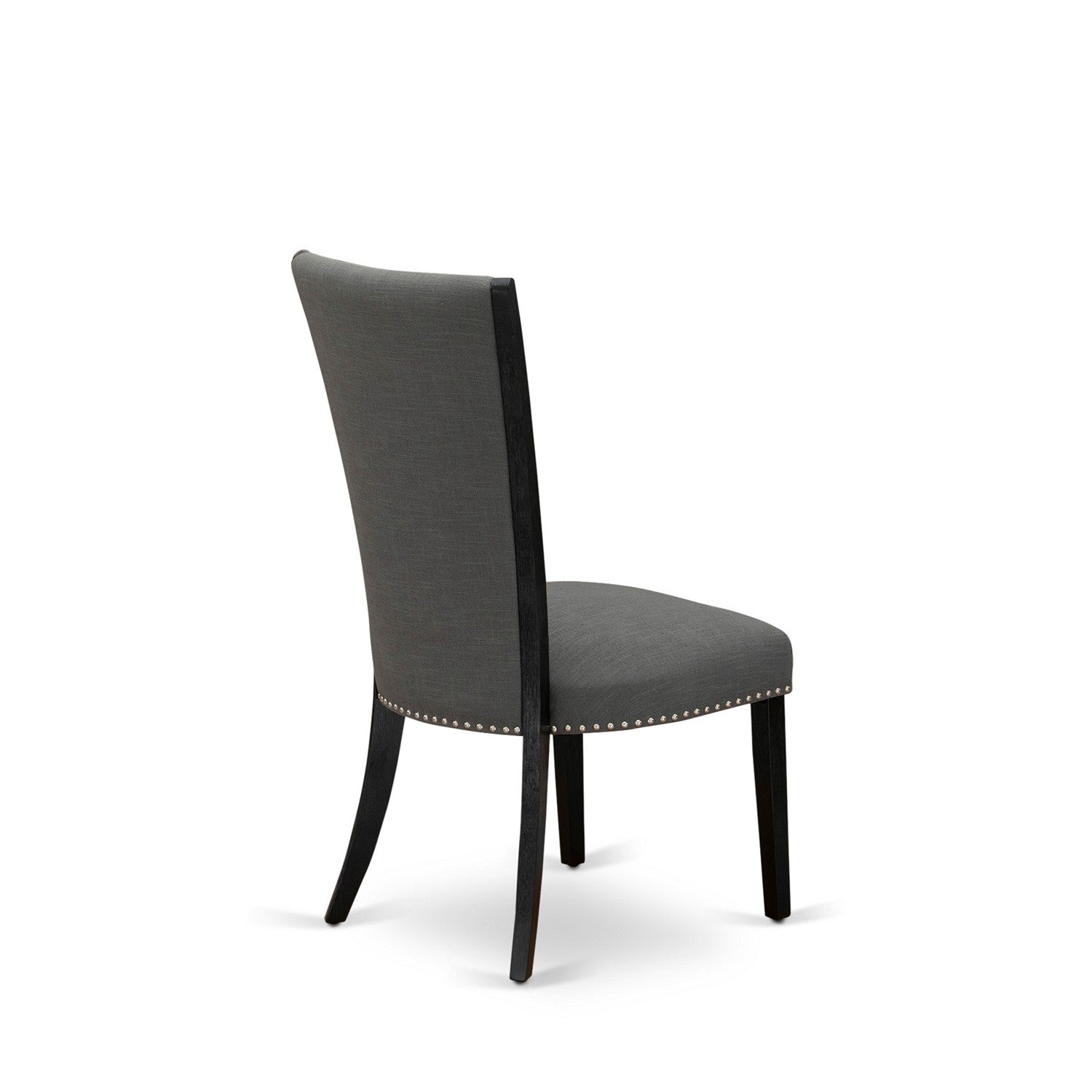 East West Furniture V676VE650-7 7 Piece Dining Set Contains a Distressed Jacobean Wooden Dining Table and 6 Dark Gotham Grey Linen Fabric Dining Chairs with High Back - Wire Brushed Black Finish