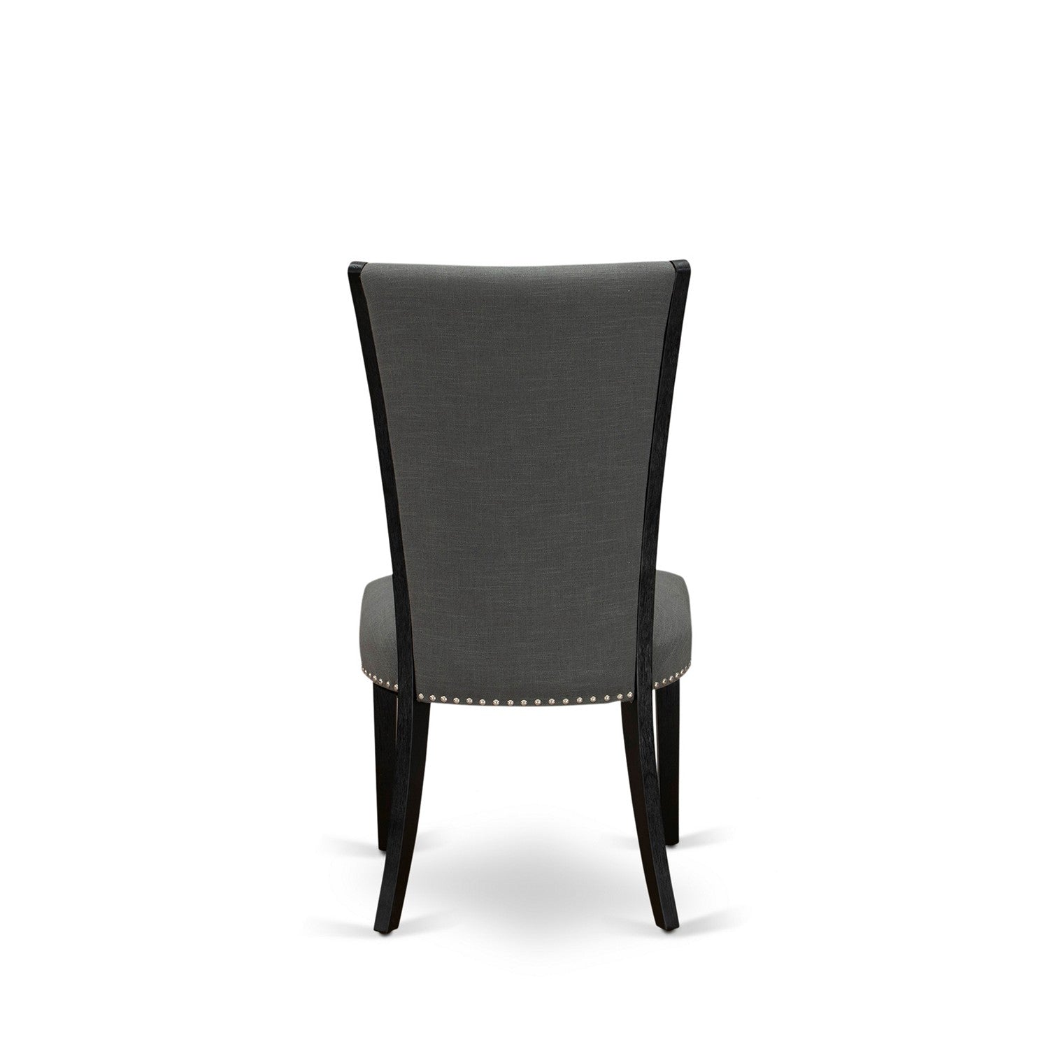 East West Furniture V677VE650-7 7 Piece Dining Set Contains a Distressed Jacobean Dining Room Table and 6 Dark Gotham Grey Linen Fabric Parsons Chairs with High Back - Wire Brushed Black Finish