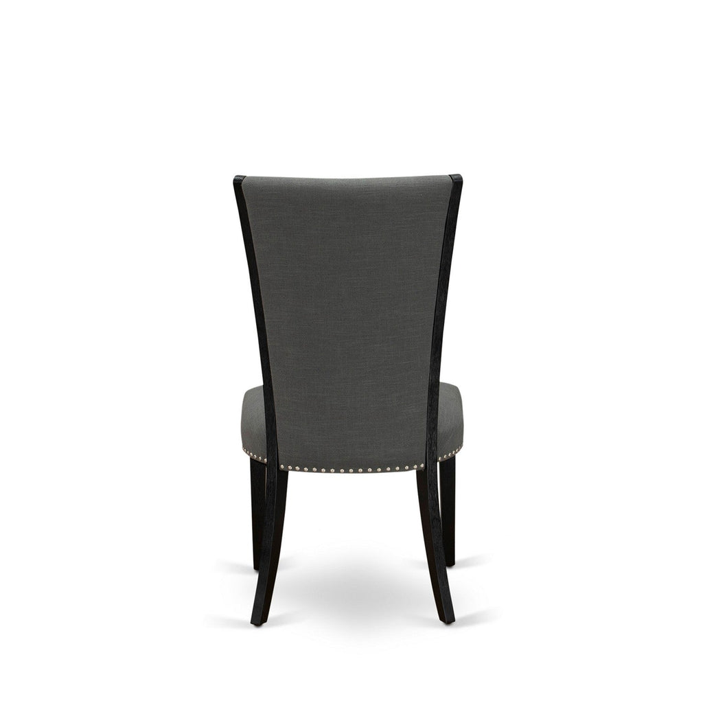 Juego de comedor de 6 piezas East West Furniture X676VE650-6. Contiene una mesa de comedor rectangular con patas en forma de X y 4 sillas Parson de tela de lino Gotham oscuro con un banco.