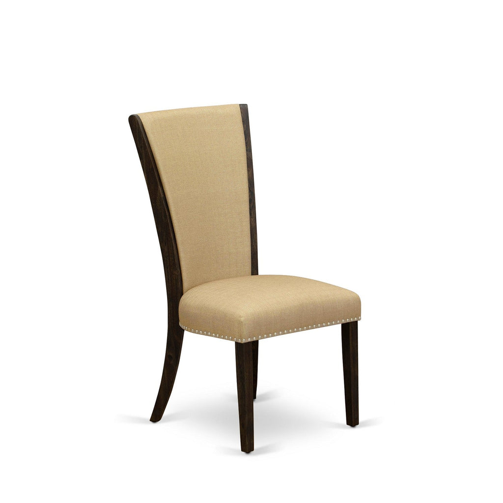 East West Furniture X797VE703-6 6 Piece Dining Set Contains a Rectangle Dining Room Table with X-Legs and 4 Brown Linen Fabric Parson Chairs with a Bench