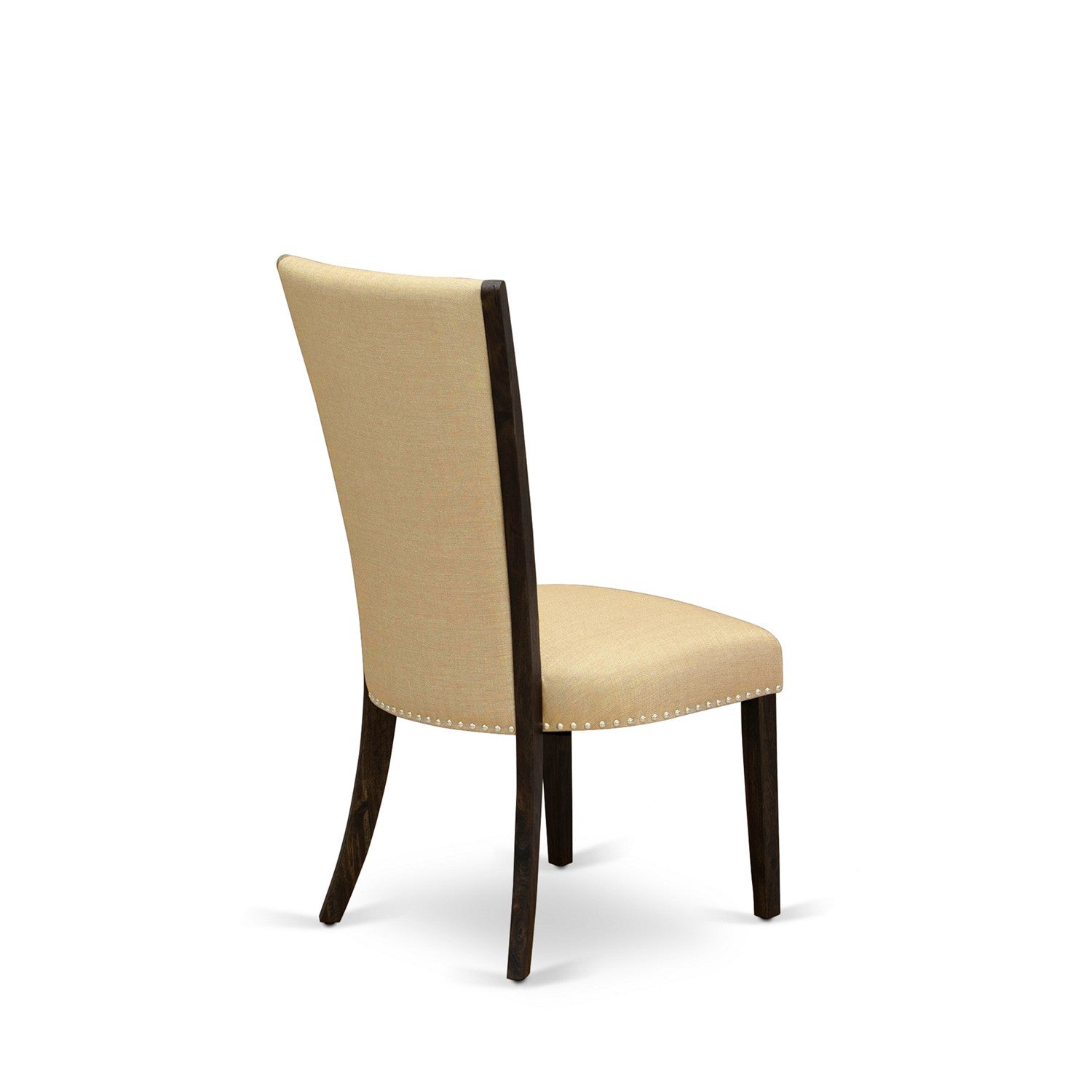 Juego de mesa de comedor East West Furniture V796VE703-7 de 7 piezas. Incluye una mesa de cocina rectangular con patas en V y 6 sillas de comedor Parson de tela de lino marrón.