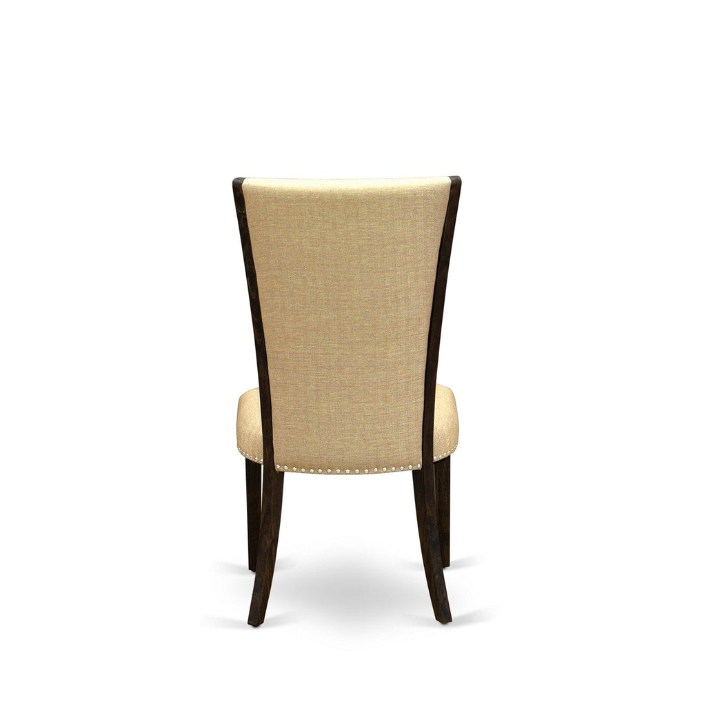 East West Furniture I2VE7-703 7 Piece Dining Room Furniture Set Consist of a Round Dining Table with Pedestal and 6 Brown Linen Fabric Parsons Chairs