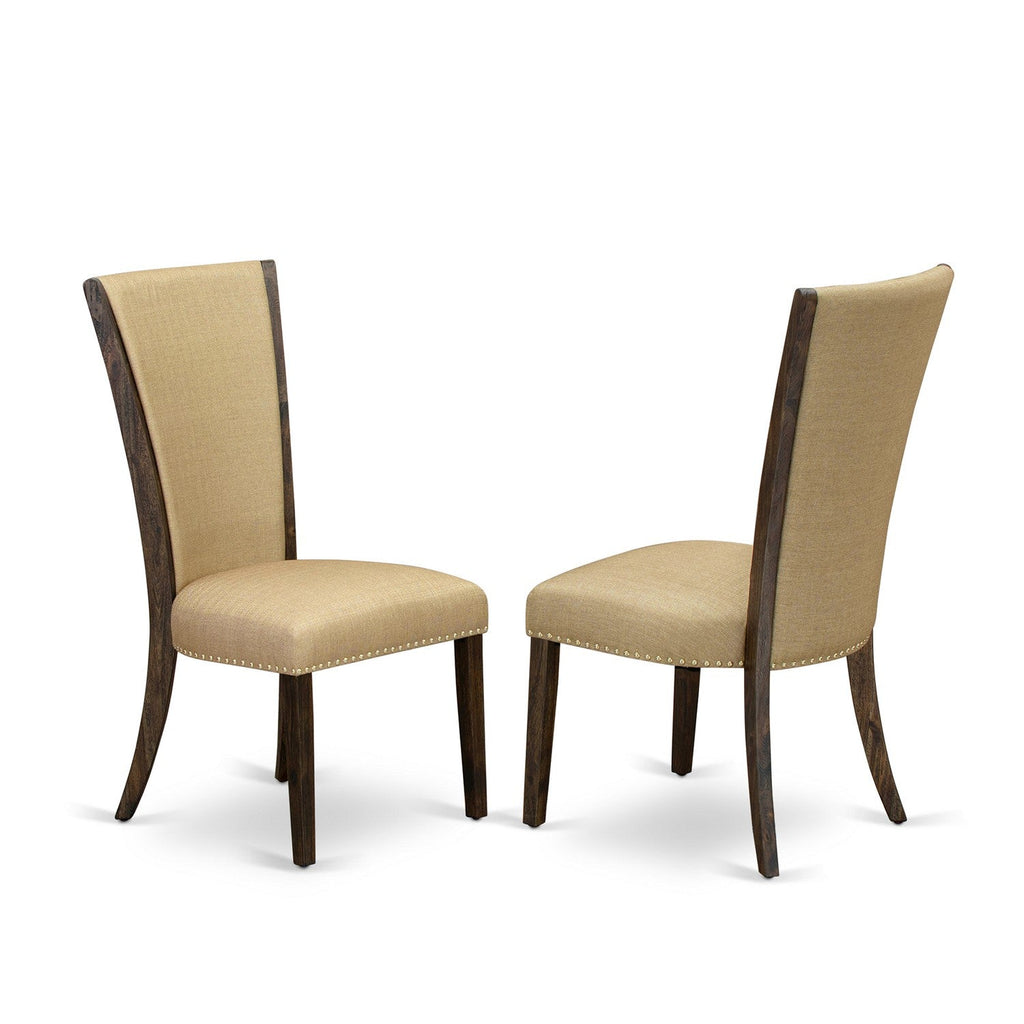 East West Furniture I2VE7-703 7 Piece Dining Room Furniture Set Consist of a Round Dining Table with Pedestal and 6 Brown Linen Fabric Parsons Chairs