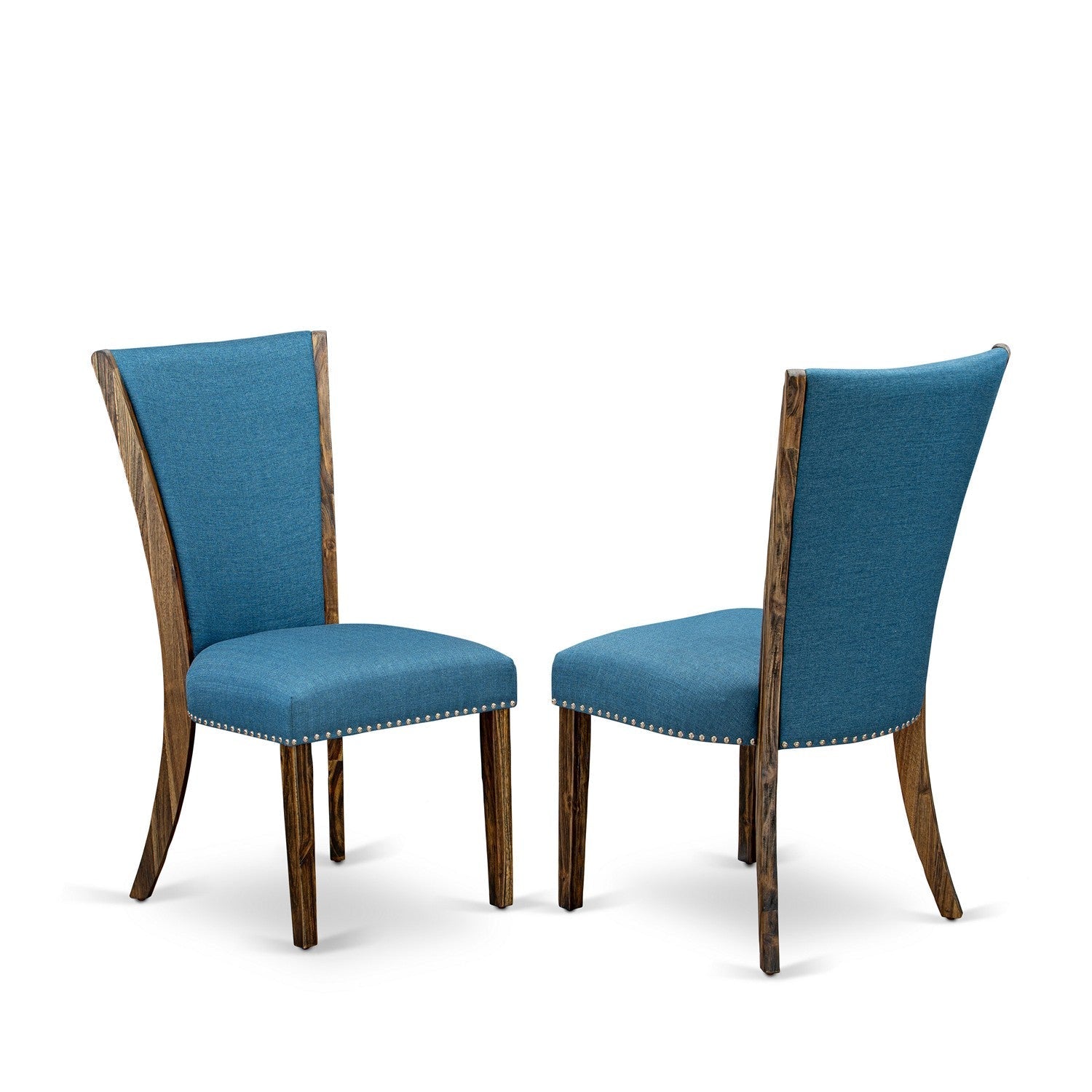 East West Furniture I3VE7-721 7-Pc Dining Room Table Set - Dinner Table and 6 Blue Color Parson Dining Chairs with High Back - Distressed Jacobean Finish