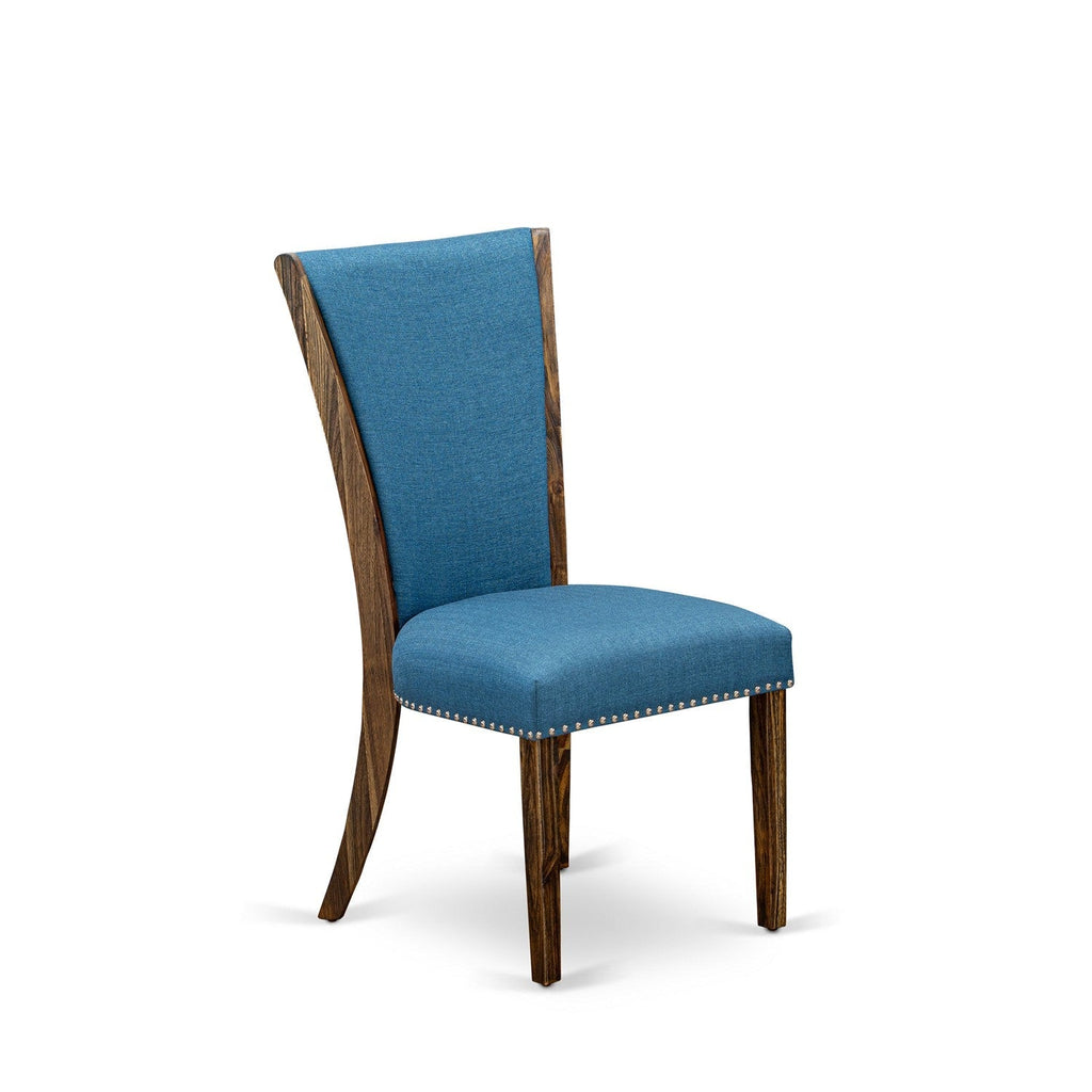 East West Furniture CNVE5-77-21 5 Piece Dining Table Set Includes a Rectangle Rustic Wood Dining Room Table and 4 Blue Color Linen Fabric Parsons Chairs