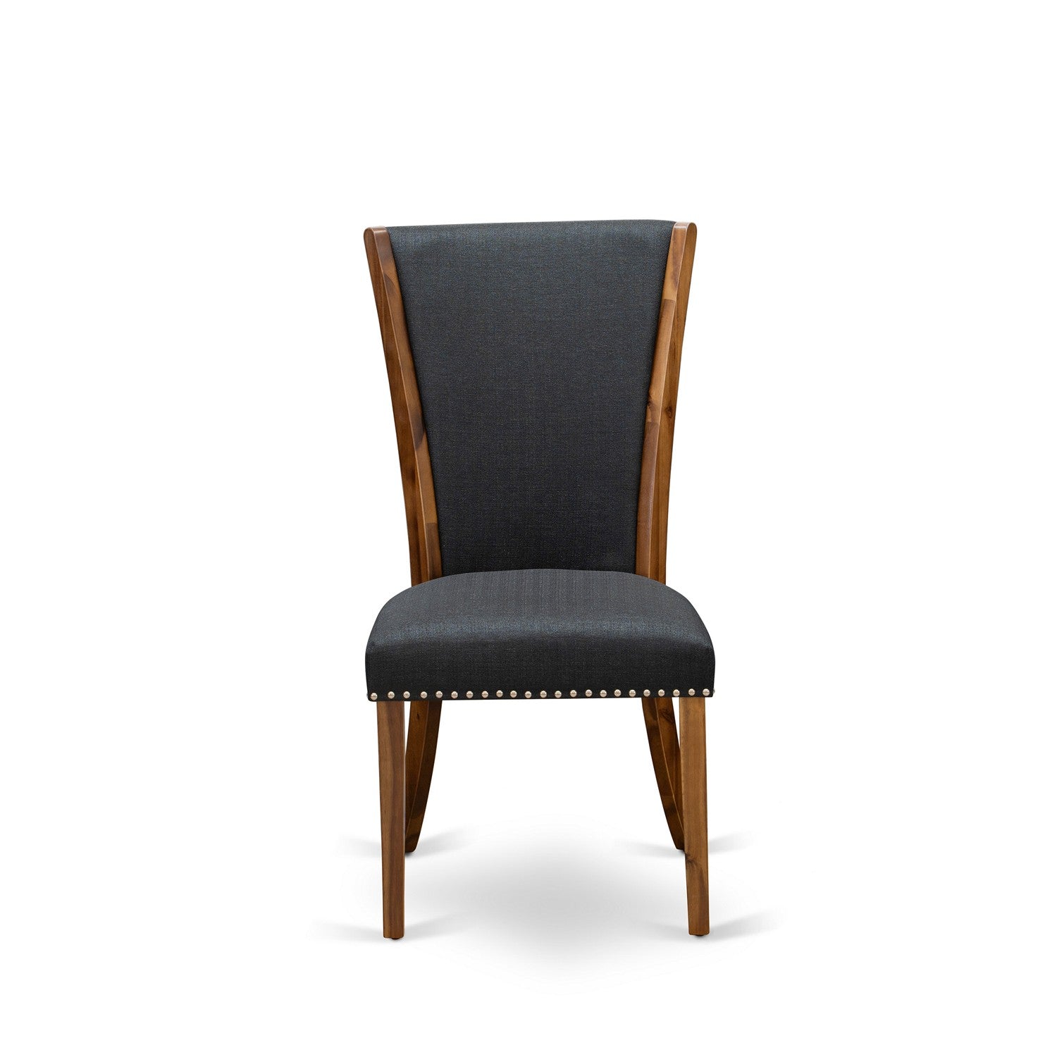 East West Furniture LAVE9-88-24 9Pc Dining Room Table Set Consists of a Kitchen Table and 8 Parsons Dining Room Chairs with Black Color Linen Fabric, Antique Walnut Finish