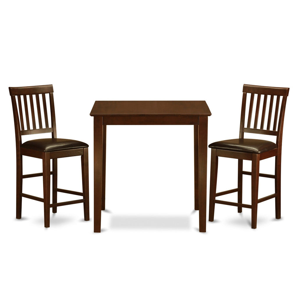 East West Furniture VERN3-MAH-LC 3 Piece Kitchen Counter Height Dining Table Set  Contains a Square Pub Table and 2 Faux Leather Upholstered Chairs