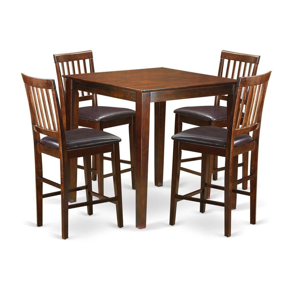 East West Furniture VERN5-MAH-LC 5 Piece Kitchen Counter Set Includes a Square Dining Room Table and 4 Faux Leather Upholstered Dining Chairs, 36x36 Inch, Mahogany
