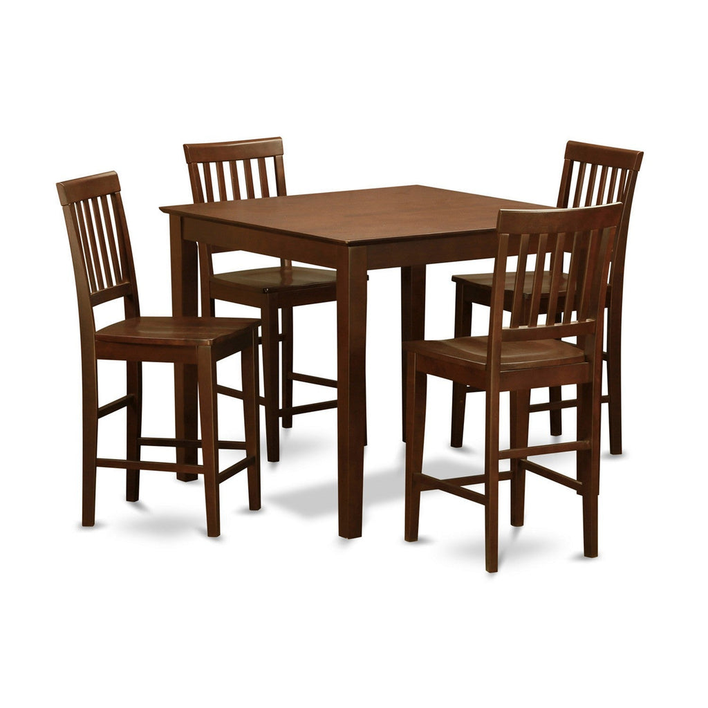 East West Furniture VERN5-MAH-W 5 Piece Counter Height Dining Table Set Includes a Square Kitchen Table and 4 Dining Chairs, 36x36 Inch, Mahogany