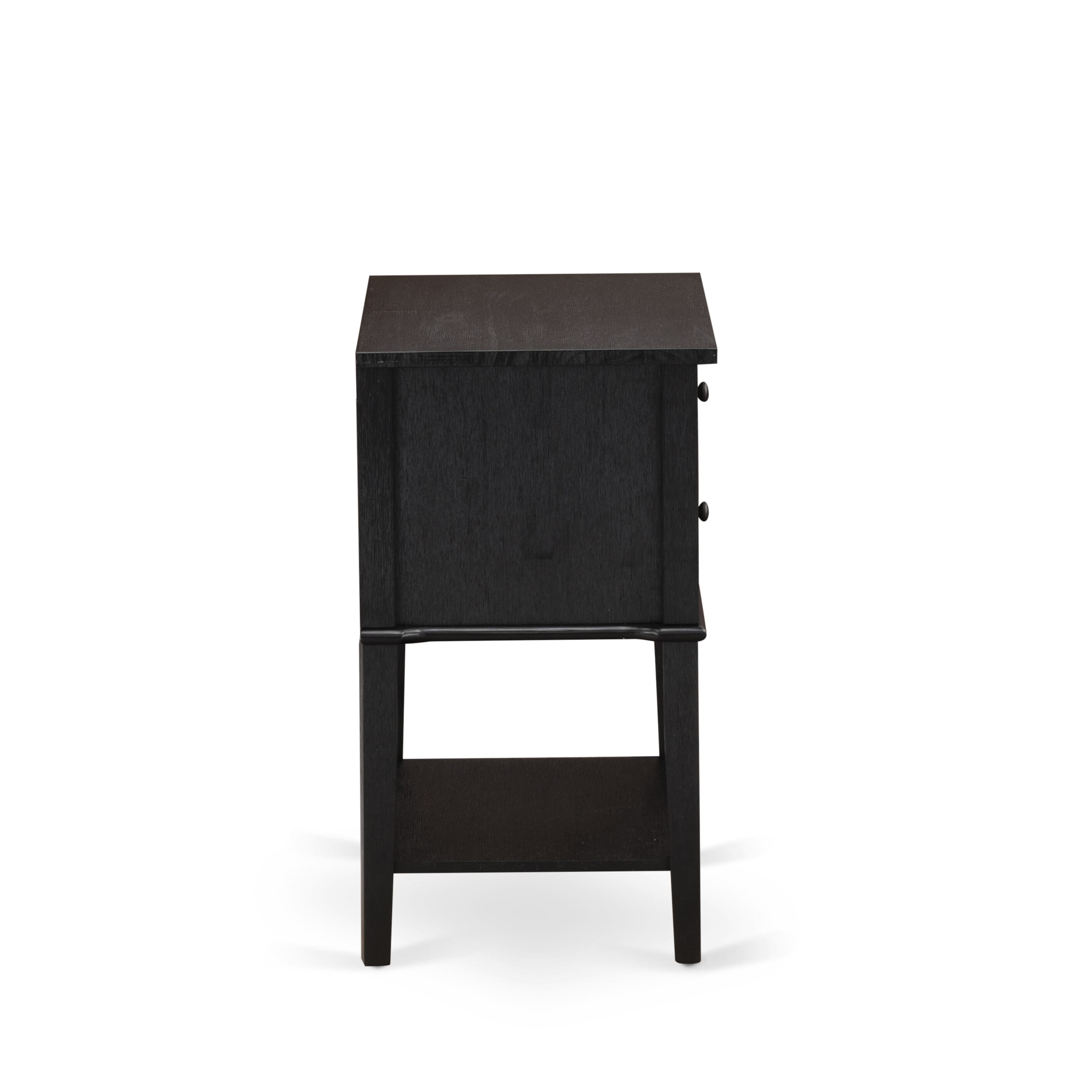 Juego de cama tamaño queen de 3 piezas East West Furniture KD18Q-2VL06: 1 cama tamaño queen con plataforma, cabecero acolchado con botones y tela de lino marrón, 2 mesitas de noche pequeñas con cajones de madera y patas con acabado negro.