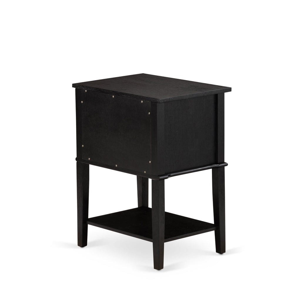 East West Furniture VL-06-ET Valencia Side Table - Rectangle Night Stand with 2 Drawers for Bedroom, 16x22 Inch, Wirebrushed Black