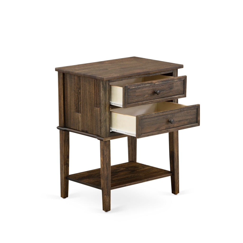 Juego de dormitorio tamaño queen de 3 piezas East West Furniture KD16Q-2VL07: 1 cama de plataforma, cabecero acolchado con botones y tela de lino color caqui oscuro, 2 mesitas de noche con cajones de madera y patas con acabado negro.