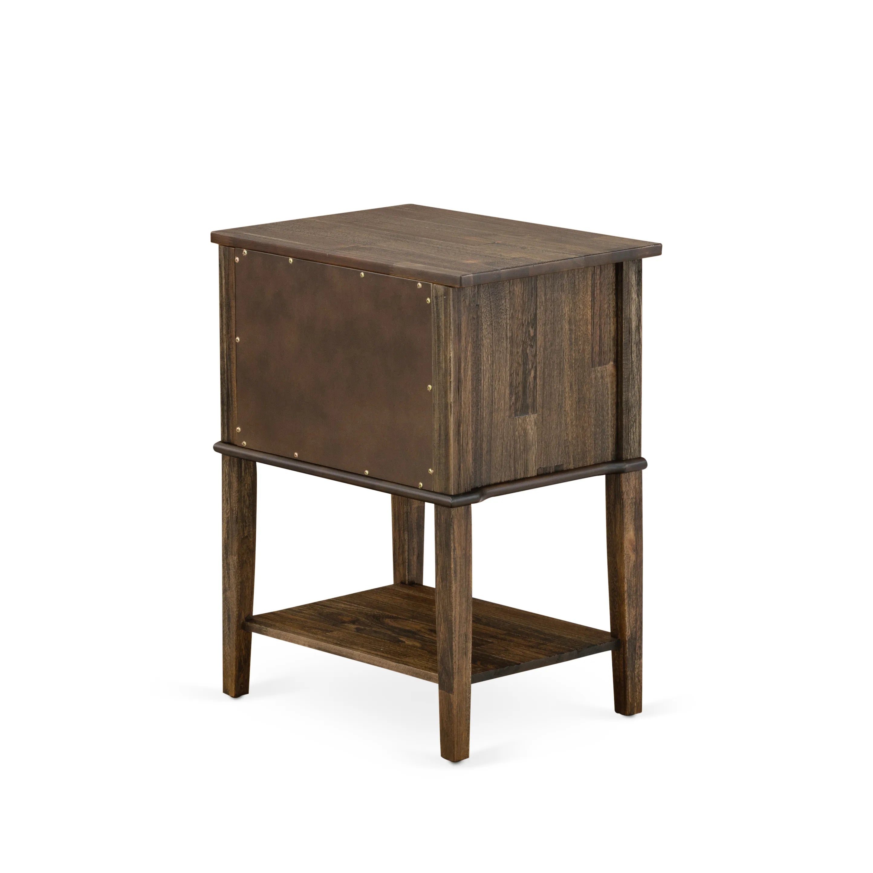 East West Furniture GB28Q-1VL07 2-Piece Platform Bedroom Set with Button Tufted Queen Frame and 1 Distressed Jacobean Night Stands For Bedrooms - Brown faux Leather with Brown Texture and Black Legs