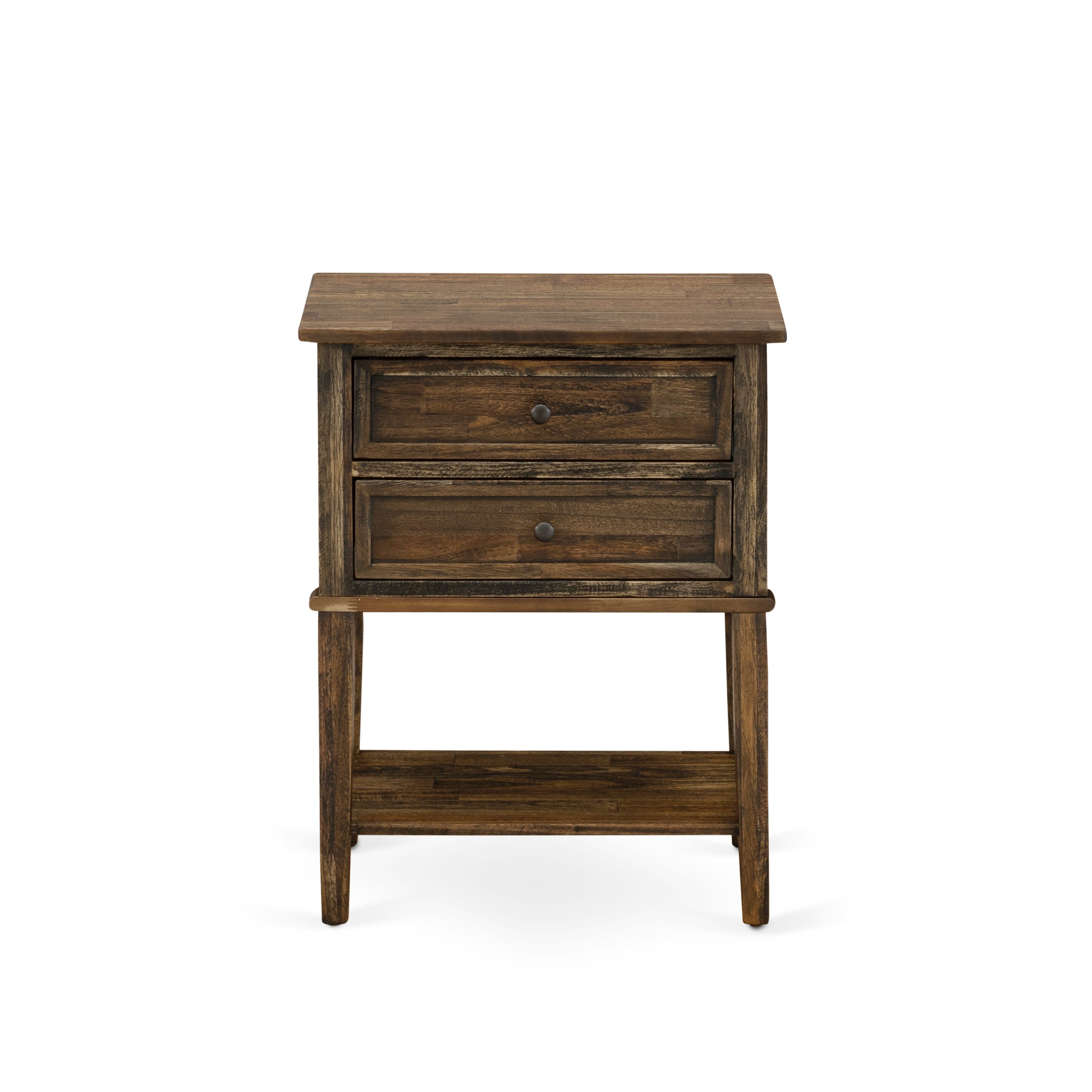 East West Furniture KD16F-1VL07 2 Piece Wooden Bedroom Set - 1 Full Bed Frame Dark Khaki Linen Fabric Padded and Button Tufted Headboard with 1 Night Stands - Distressed Jacobean Finish Nightstand