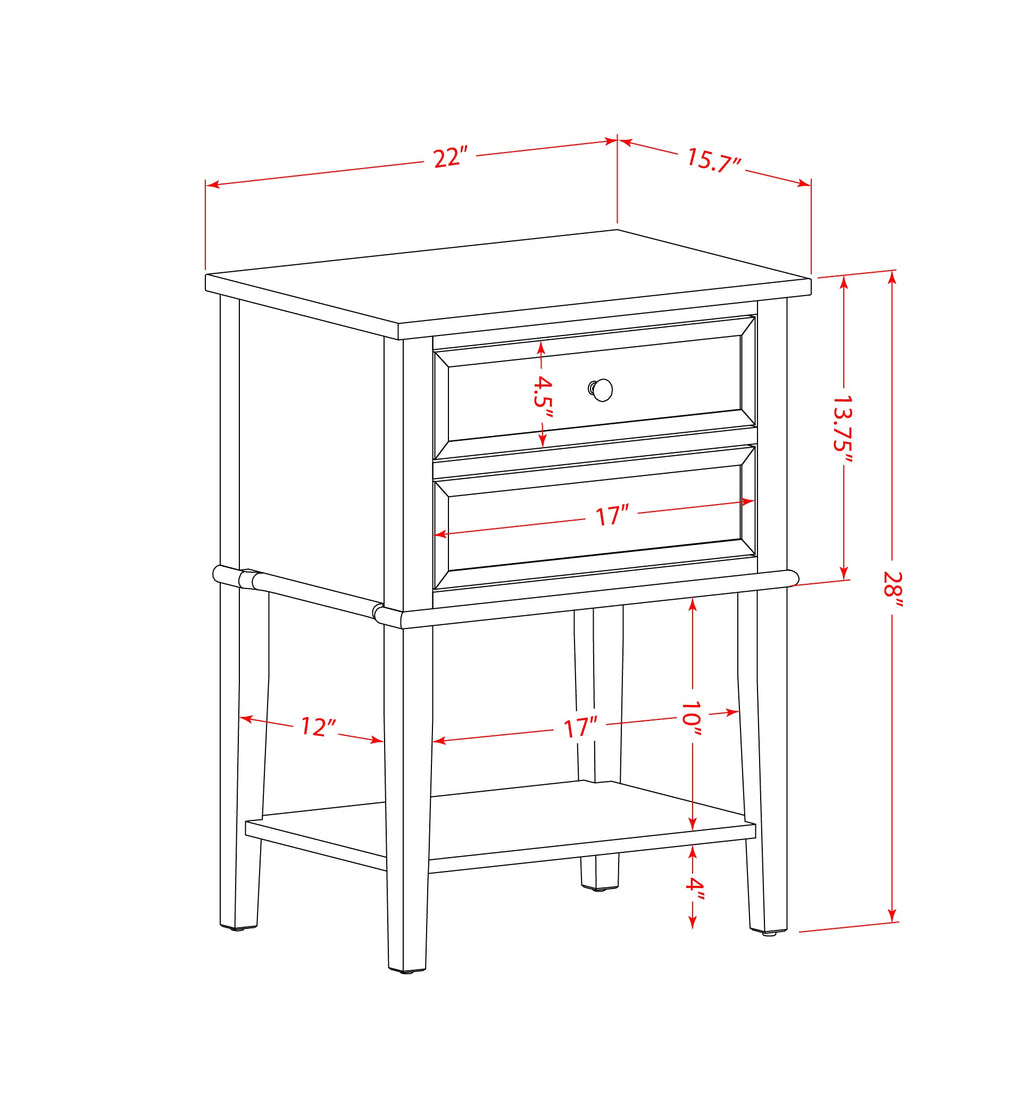 East West Furniture VL-07-ET Valencia Nightstand - Rectangle Bedside Table with 2 Drawers for Bedroom