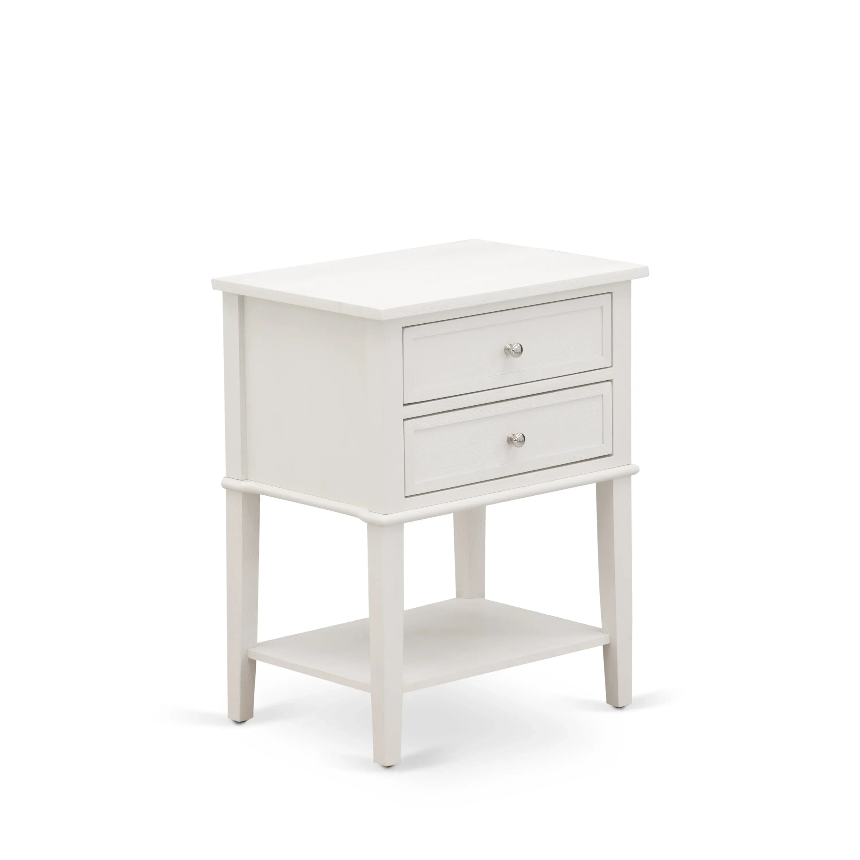East West Furniture NL19K-1VL0C 2 Piece King Bedroom Set - Button Tufted Bed Frame - Linen white Velvet Fabric Upholstered Headboard and a Wire Brushed Butter Cream Finish Nightstand