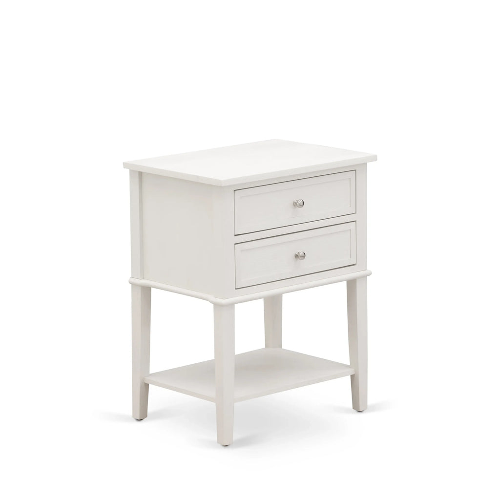 Juego de dormitorio King de 2 piezas NL19K-1VL0C: estructura de cama con botones capitoné, cabecera tapizada en terciopelo blanco y mesita de noche con acabado en crema mantequilla cepillado con alambre.