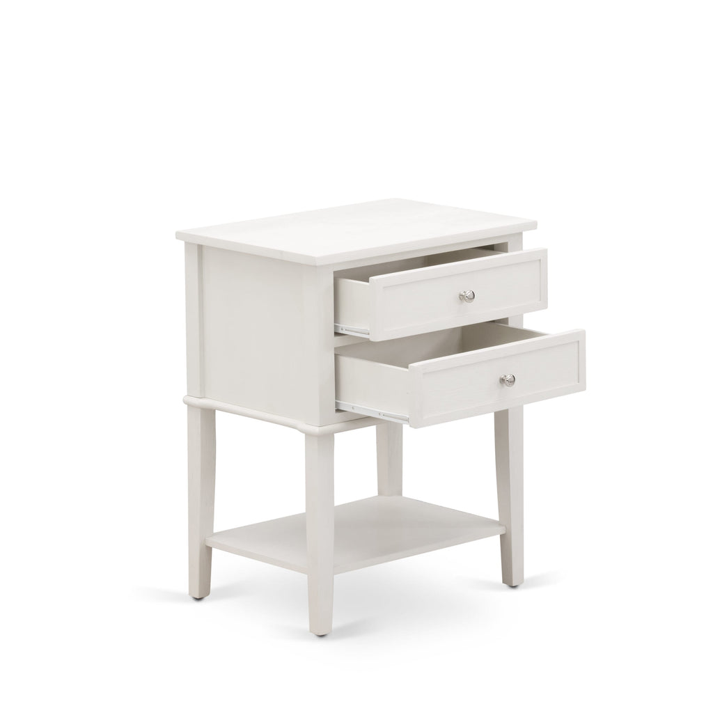 Juego de dormitorio de madera East West Furniture KD16F-1VL0C de 2 piezas: 1 cama de plataforma, cabecero acolchado con botones y tela de lino color caqui oscuro, 1 mesita de noche con cajones de mediados de siglo, patas con acabado negro.
