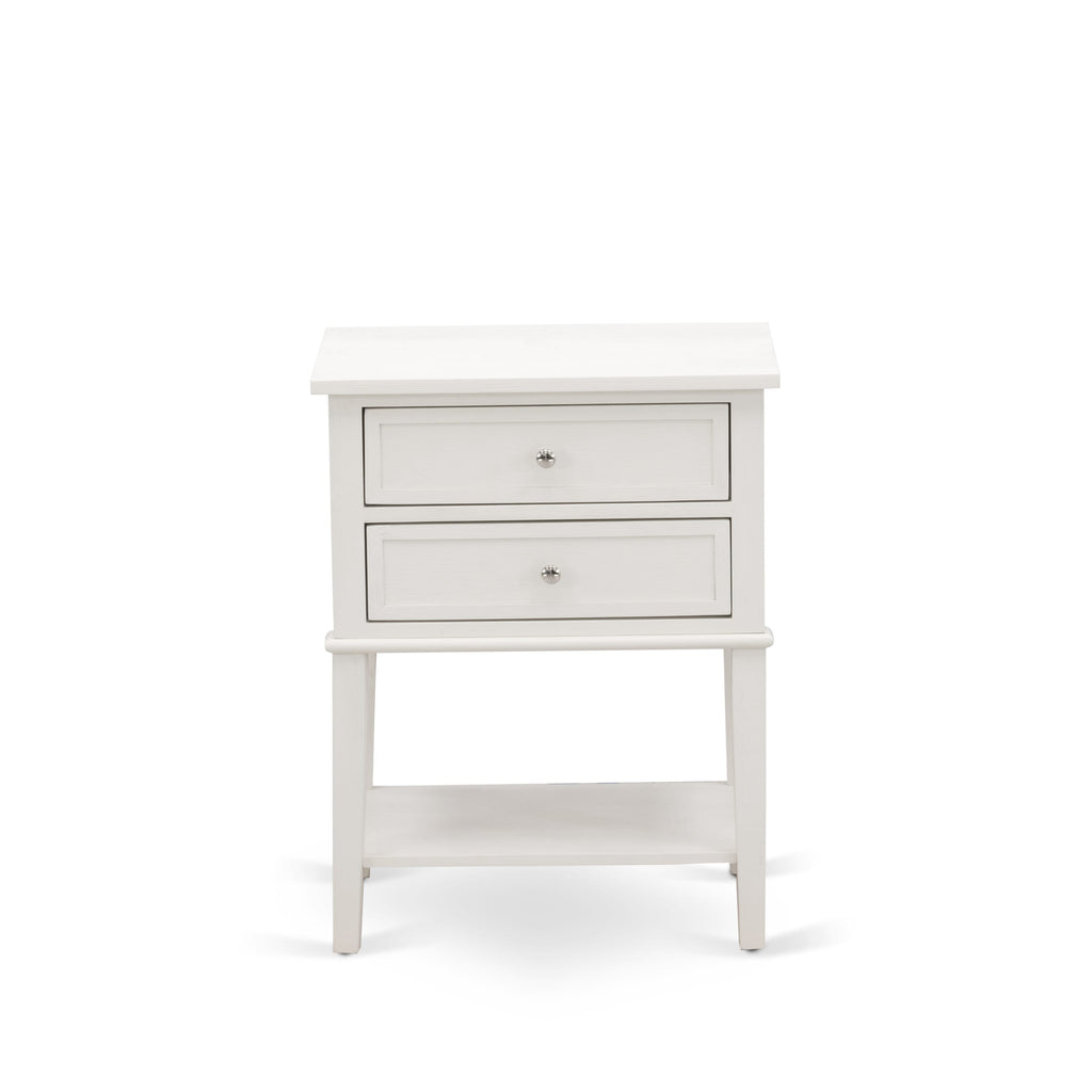 Juego de dormitorio de madera East West Furniture KD16F-1VL0C de 2 piezas: 1 cama de plataforma, cabecero acolchado con botones y tela de lino color caqui oscuro, 1 mesita de noche con cajones de mediados de siglo, patas con acabado negro.