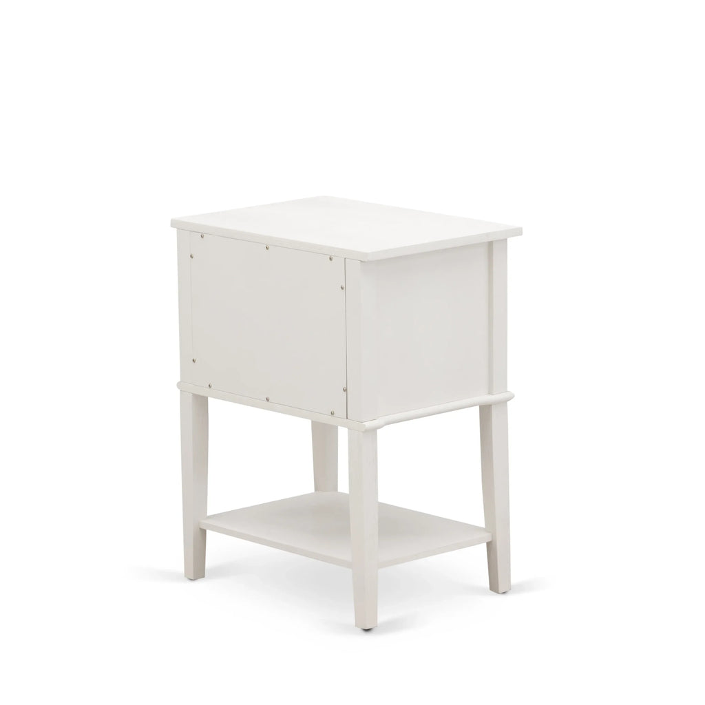 Juego de dormitorio King de 2 piezas NL19K-1VL0C: estructura de cama con botones capitoné, cabecera tapizada en terciopelo blanco y mesita de noche con acabado en crema mantequilla cepillado con alambre.