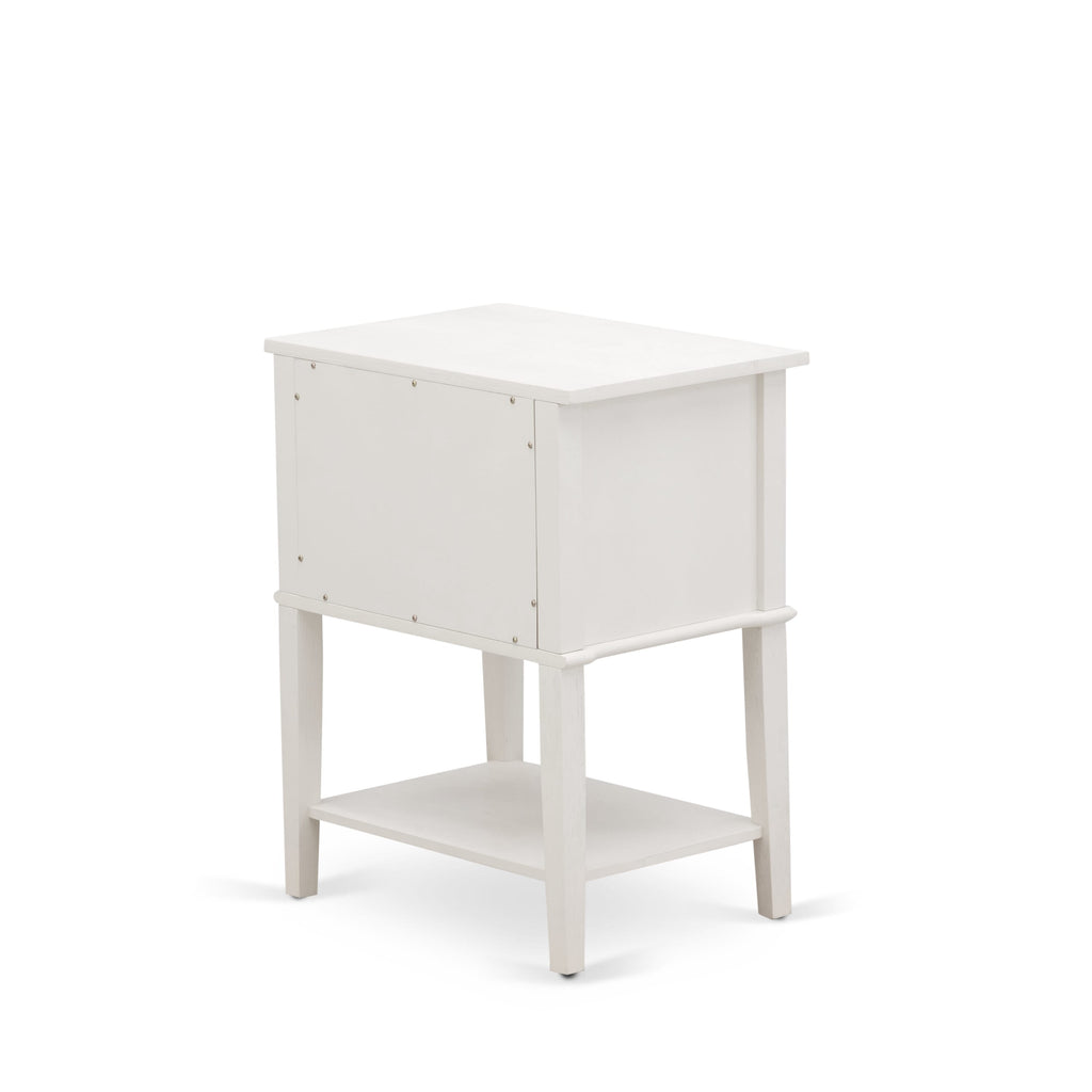 Juego de dormitorio de madera East West Furniture KD16F-1VL0C de 2 piezas: 1 cama de plataforma, cabecero acolchado con botones y tela de lino color caqui oscuro, 1 mesita de noche con cajones de mediados de siglo, patas con acabado negro.