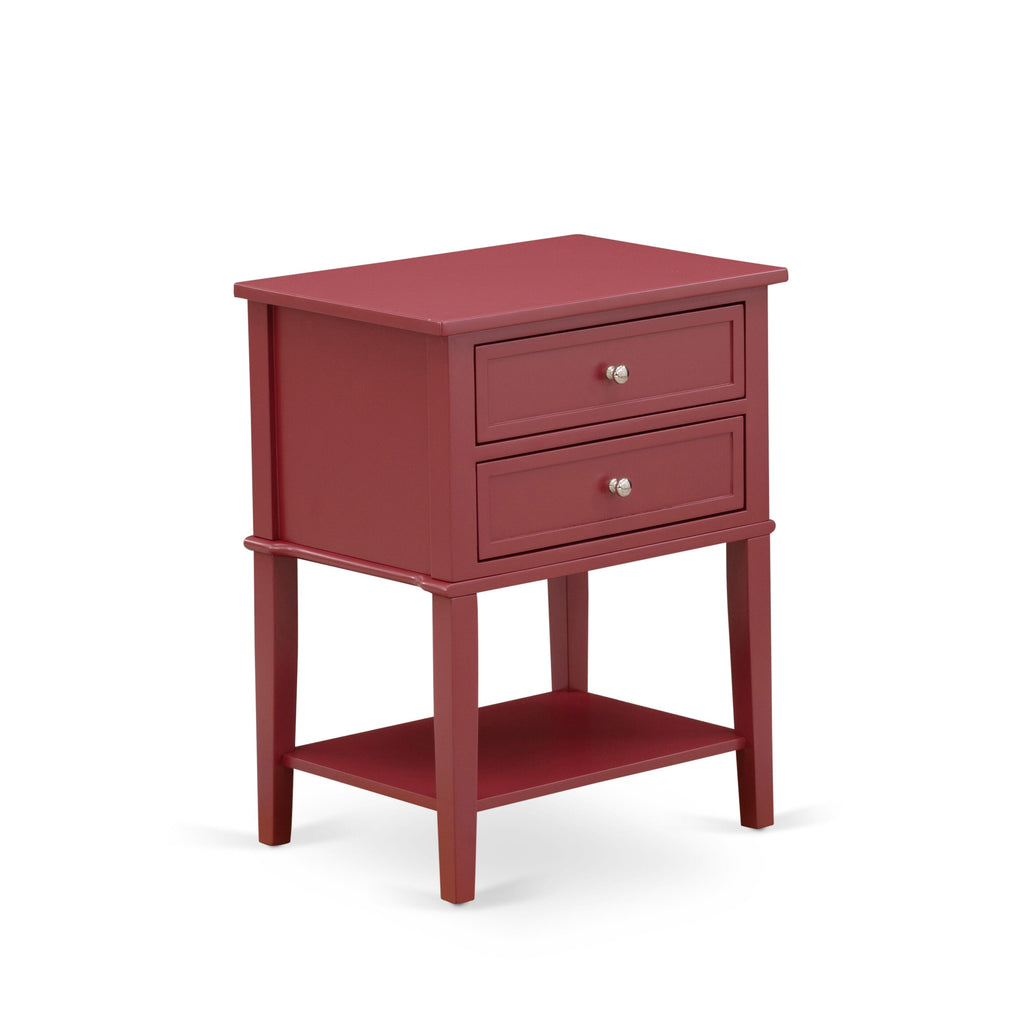 East West Furniture VL-13-ET Valencia Nightstand - Rectangle Modern End Table with 2 Drawers for Bedroom, 16x22 Inch, Burgundy
