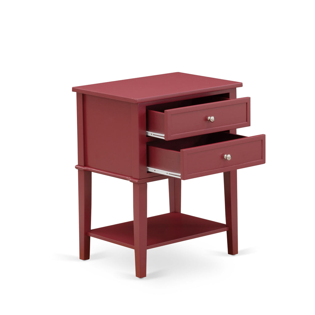 East West Furniture VL-13-ET Valencia Nightstand - Rectangle Modern End Table with 2 Drawers for Bedroom, 16x22 Inch, Burgundy