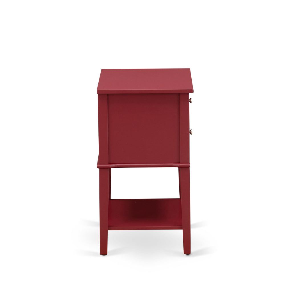 East West Furniture VL-13-ET Valencia Nightstand - Rectangle Modern End Table with 2 Drawers for Bedroom, 16x22 Inch, Burgundy