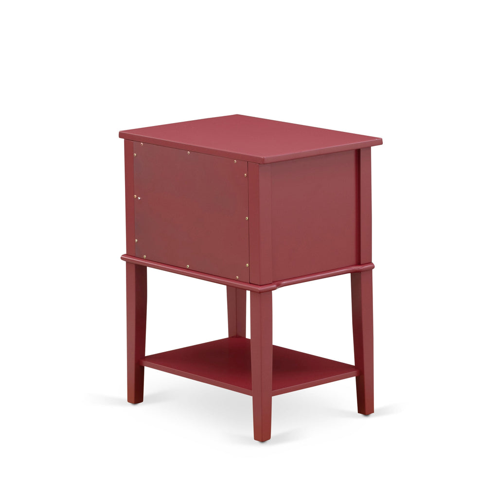 East West Furniture VL-13-ET Valencia Nightstand - Rectangle Modern End Table with 2 Drawers for Bedroom, 16x22 Inch, Burgundy