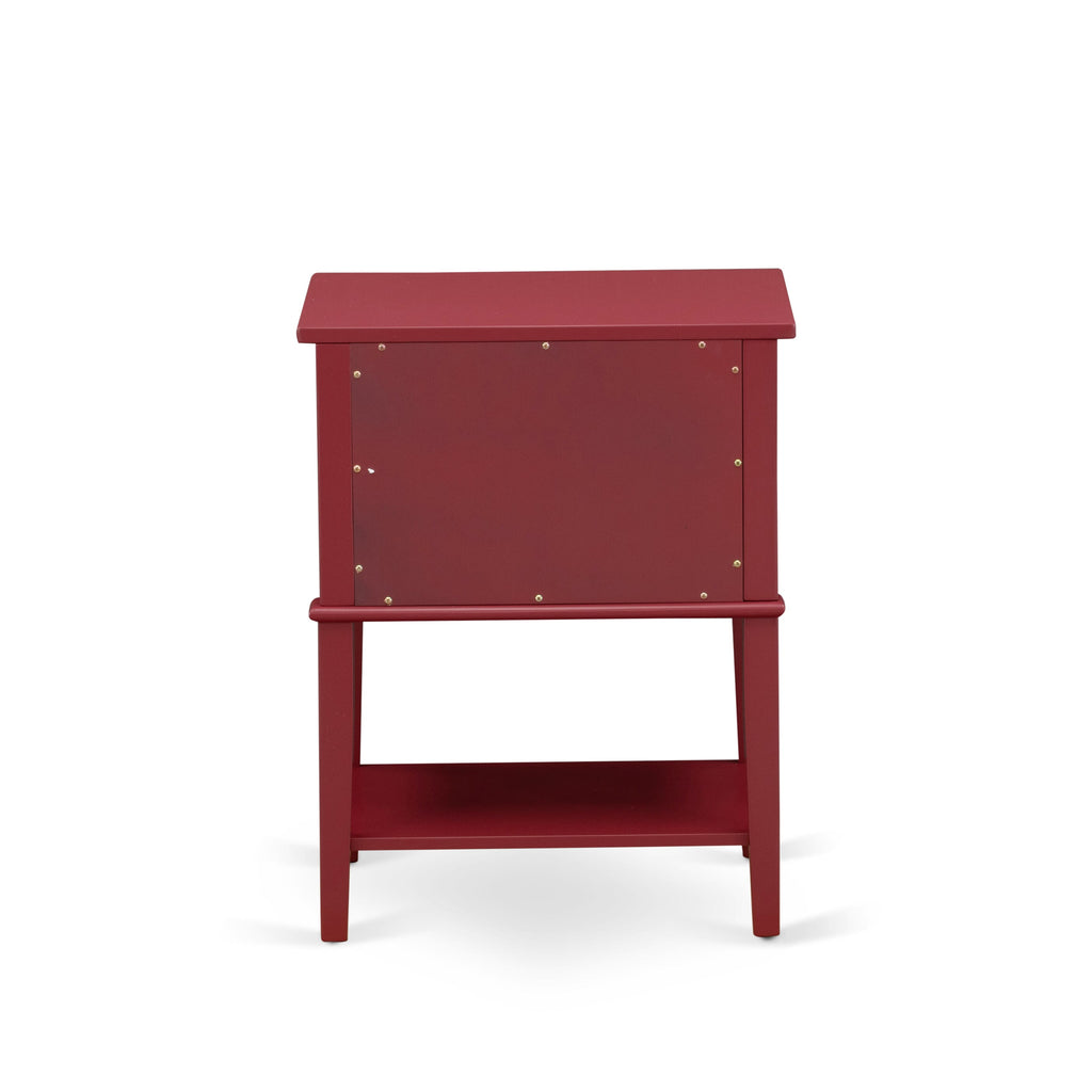 East West Furniture VL-13-ET Valencia Nightstand - Rectangle Modern End Table with 2 Drawers for Bedroom, 16x22 Inch, Burgundy